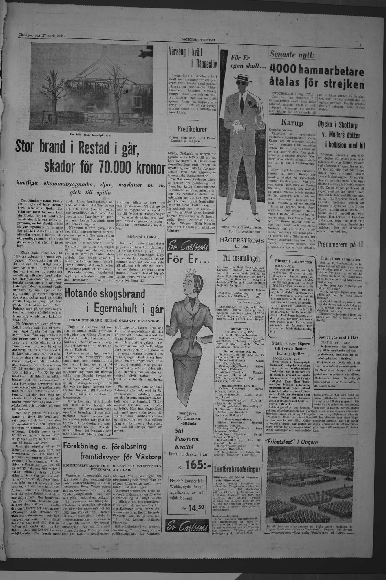 Laholms Tidning Tisdag 27 april 1954, sida 3