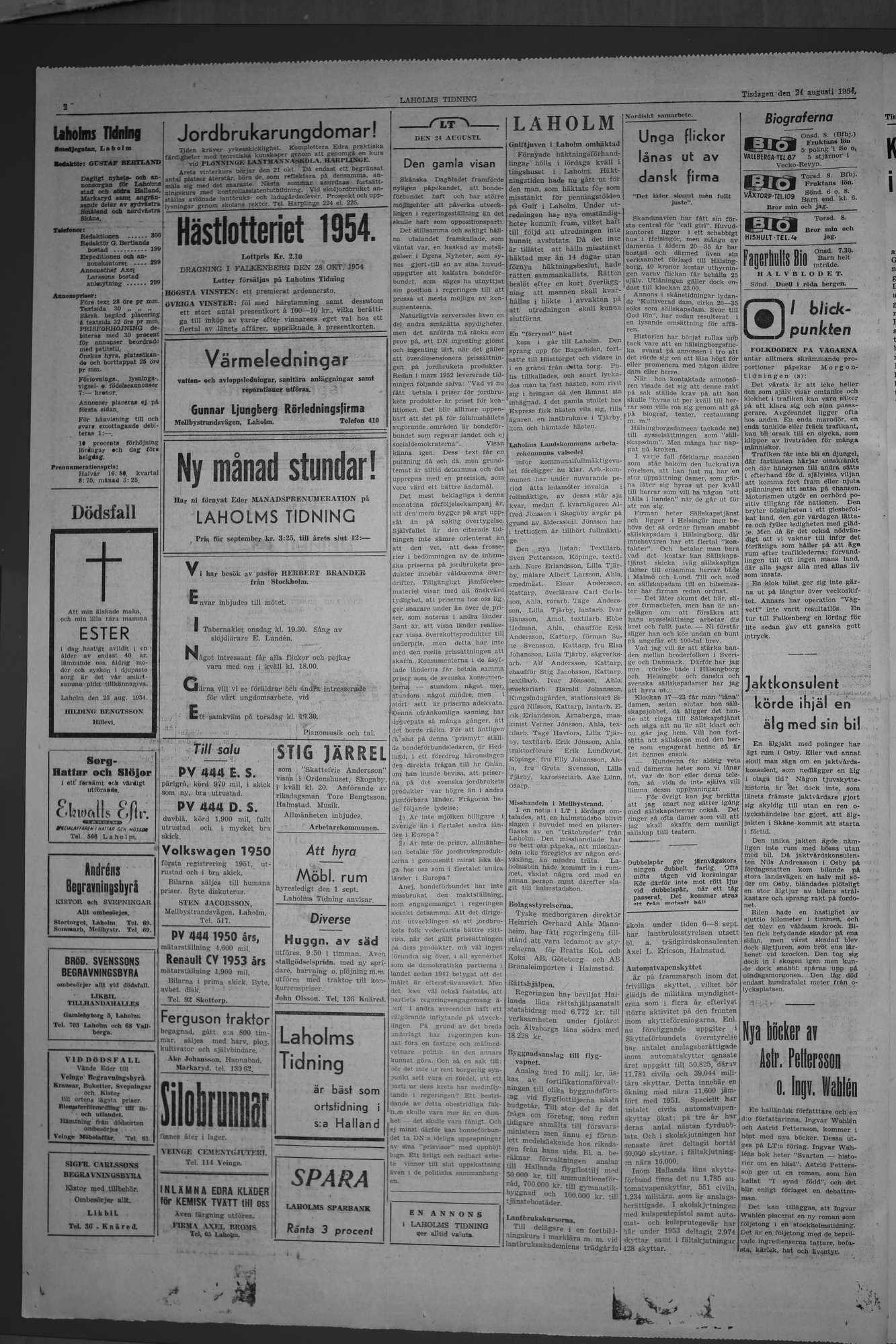 Laholms Tidning Tisdag 24 augusti 1954, sida 2