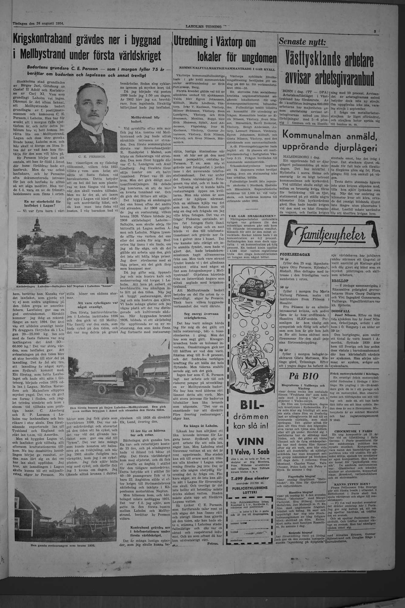 Laholms Tidning Tisdag 24 augusti 1954, sida 3