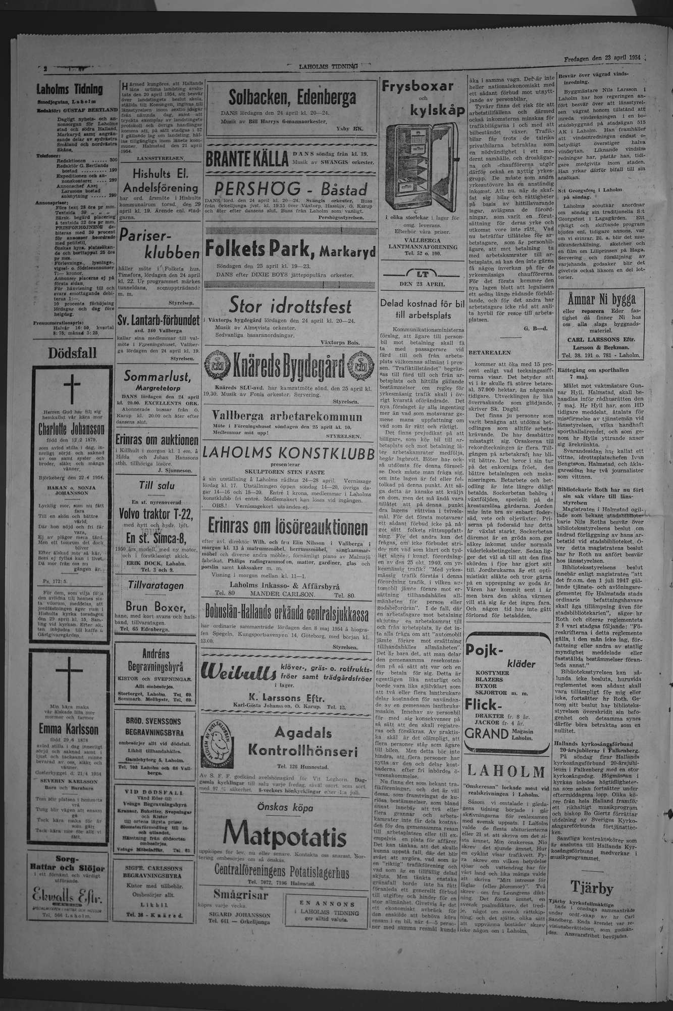 Laholms Tidning Fredag 23 april 1954, sida 2