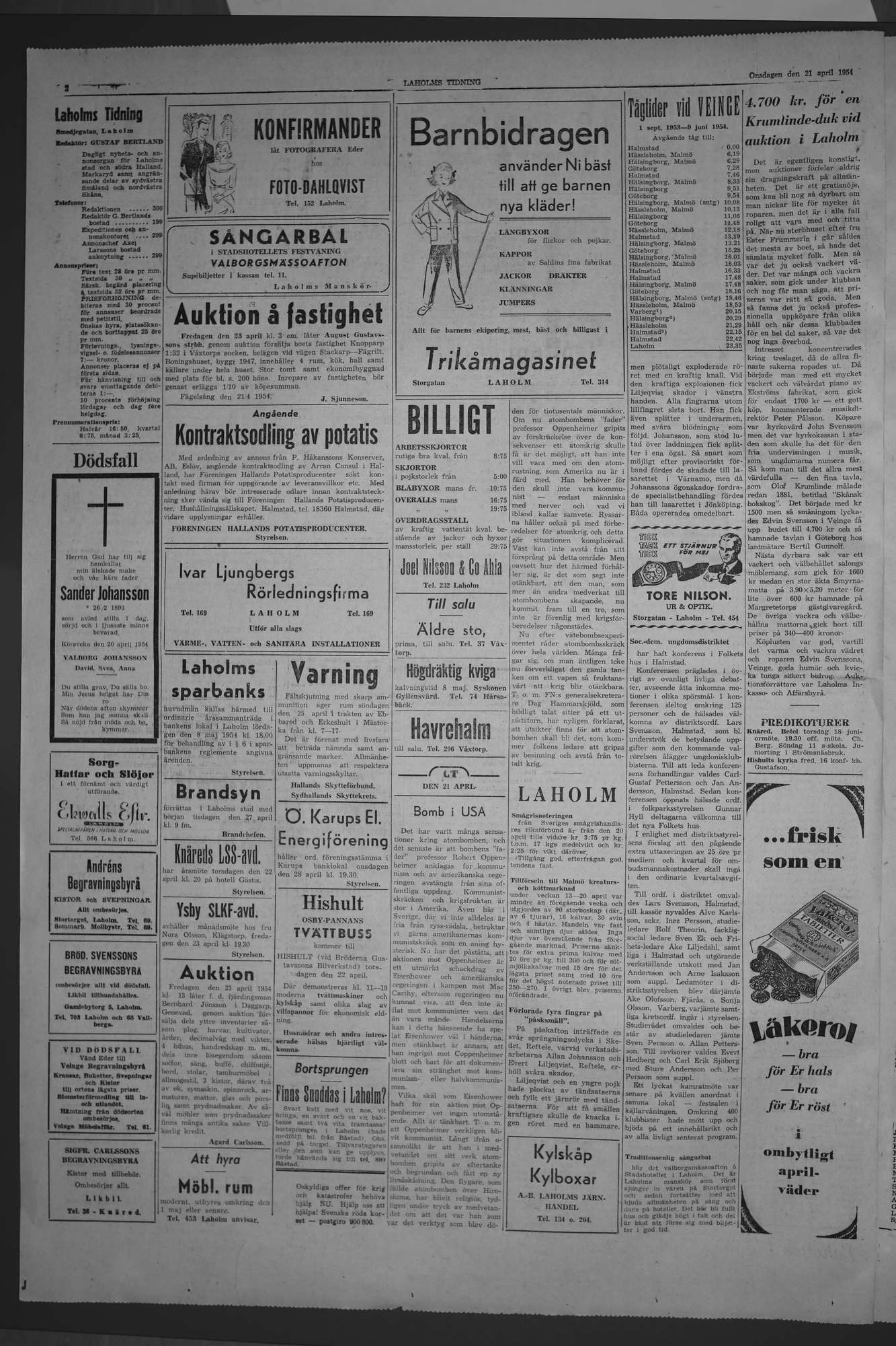 Laholms Tidning Onsdag 21 april 1954, sida 2