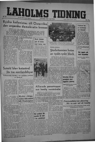 Förstasidan, Måndag 1 april 1946