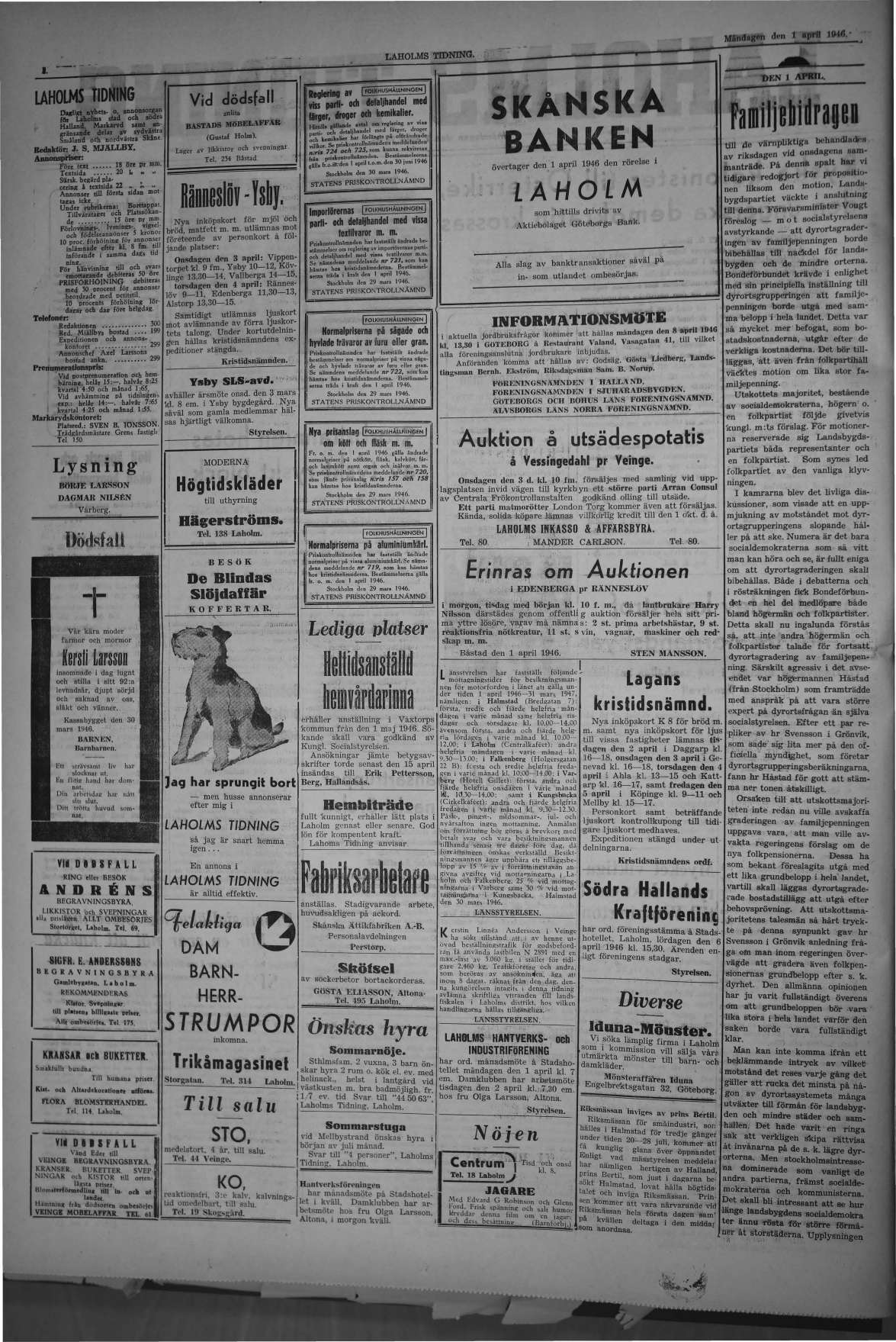 Laholms Tidning Måndag 1 april 1946, sida 2