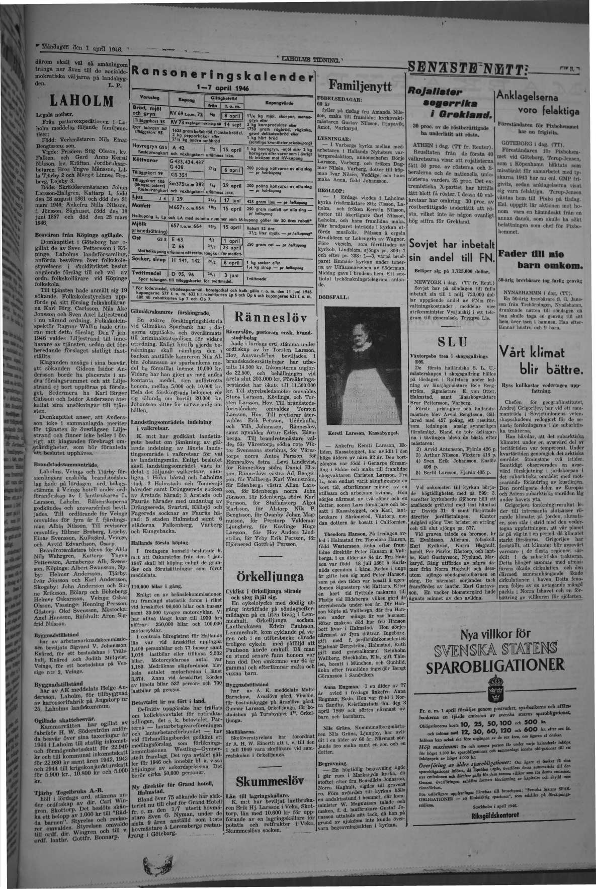 Laholms Tidning Måndag 1 april 1946, sida 3