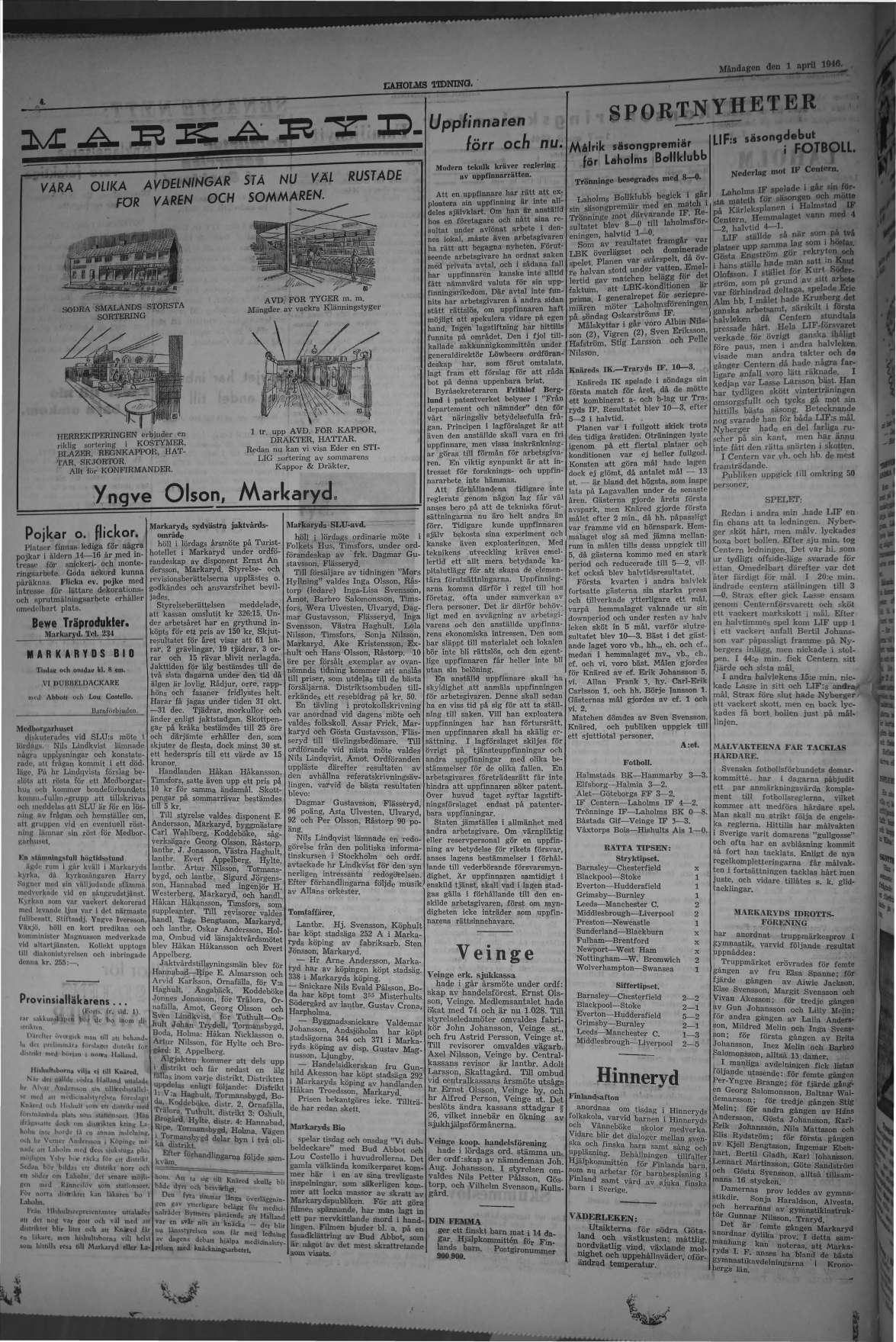 Laholms Tidning Måndag 1 april 1946, sida 4