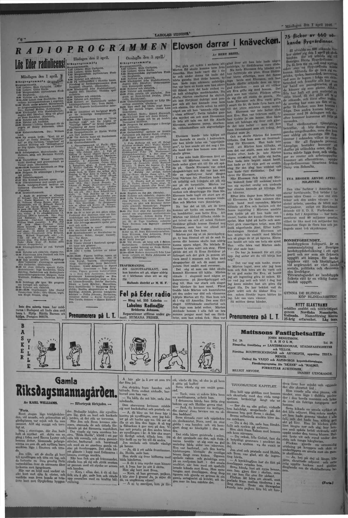 Laholms Tidning Måndag 1 april 1946, sida 6