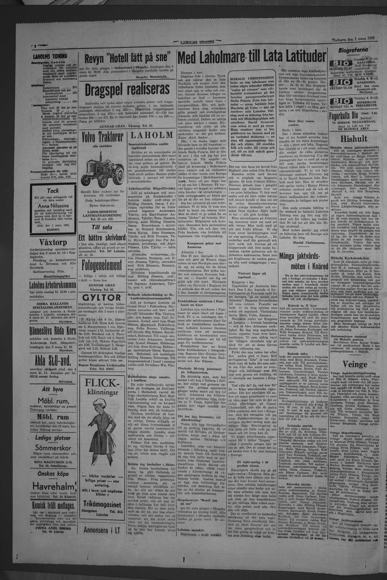 Laholms Tidning Tisdag 1 mars 1955, sida 2