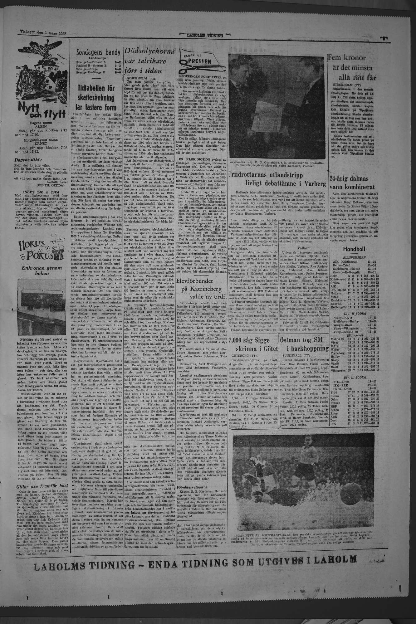 Laholms Tidning Tisdag 1 mars 1955, sida 5