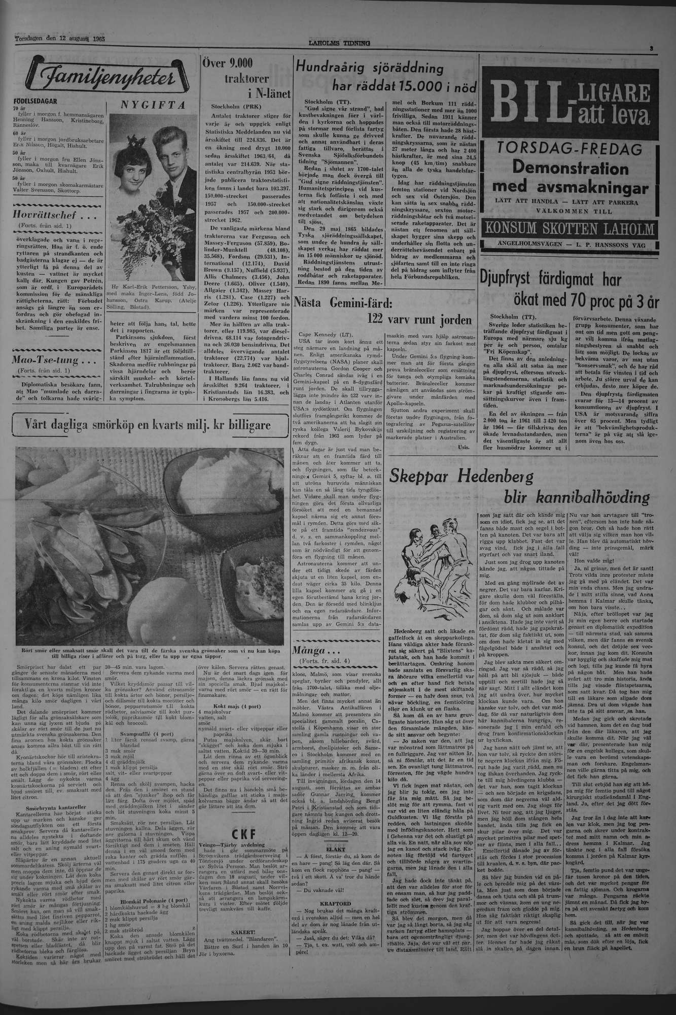 Laholms Tidning Torsdag 12 augusti 1965, sida 3