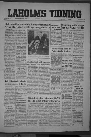Förstasidan, Torsdag 10 april 1952