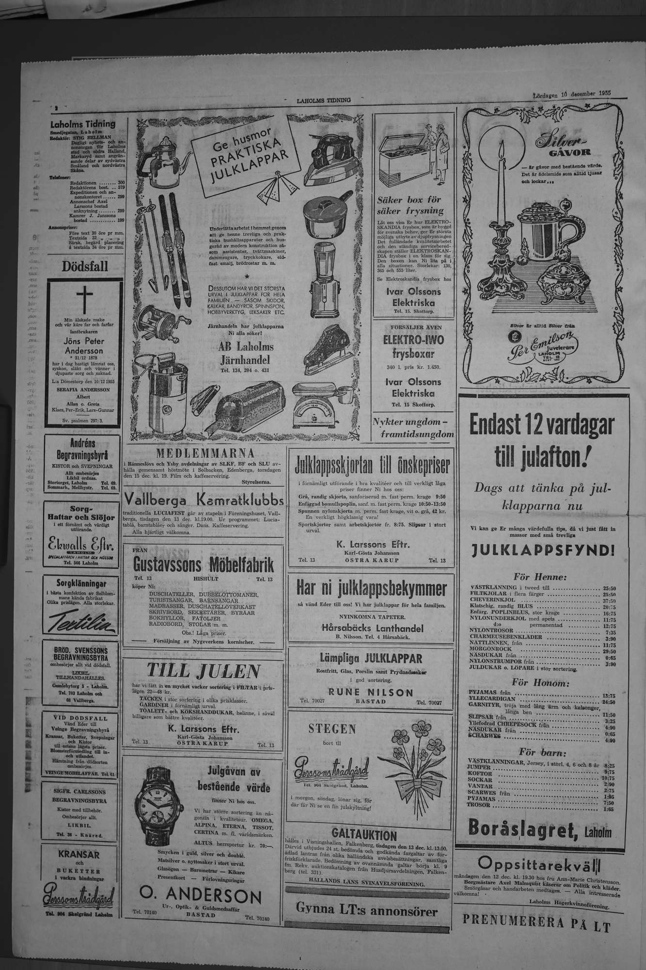 Laholms Tidning Lördag 10 december 1955, sida 2