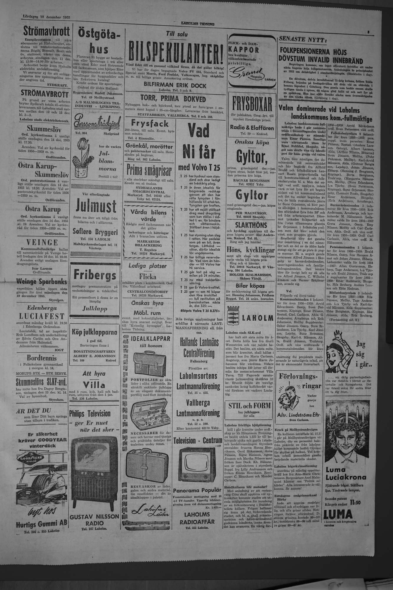Laholms Tidning Lördag 10 december 1955, sida 3