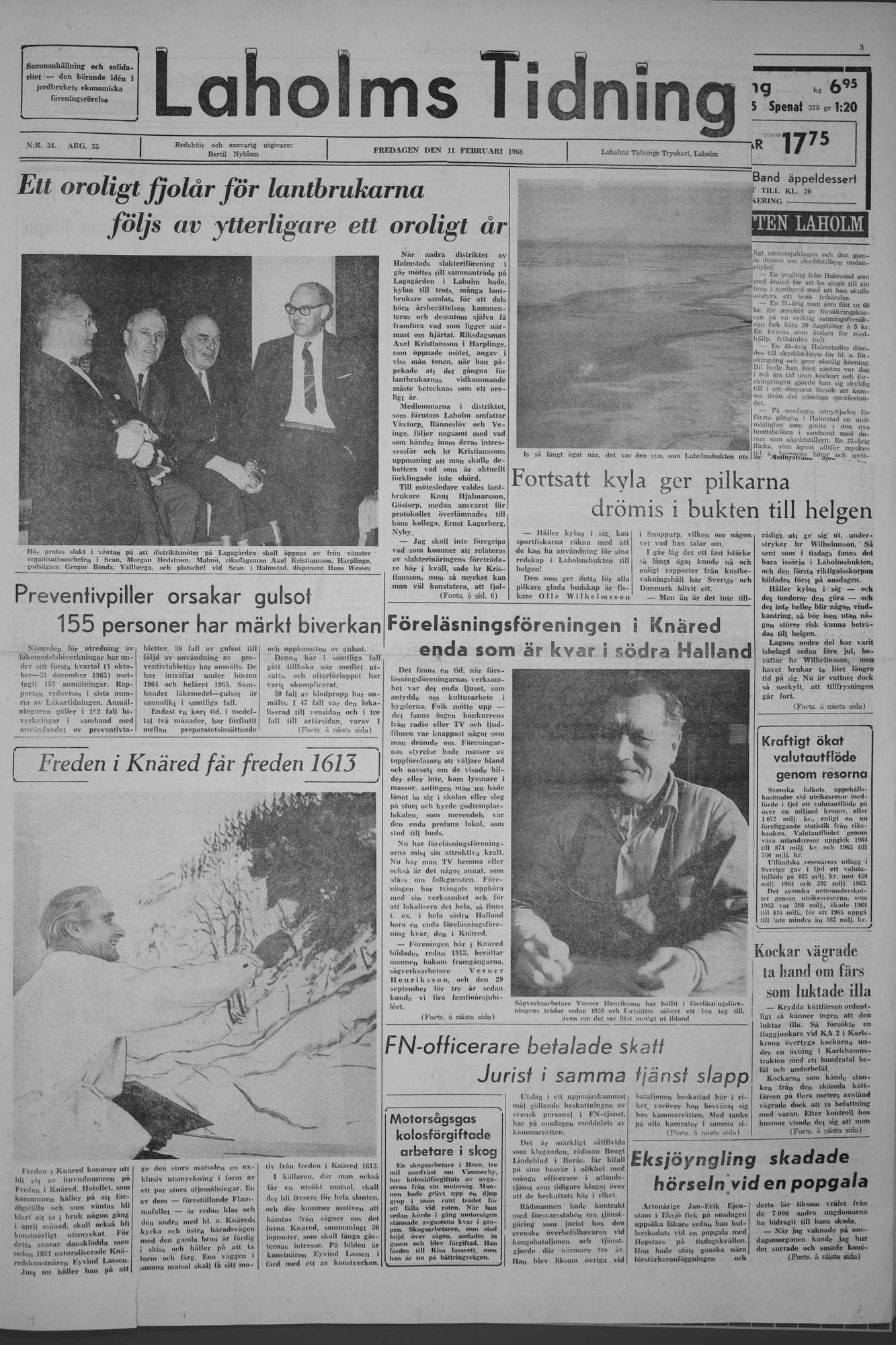 Laholms Tidning Fredag 11 februari 1966, sida 1