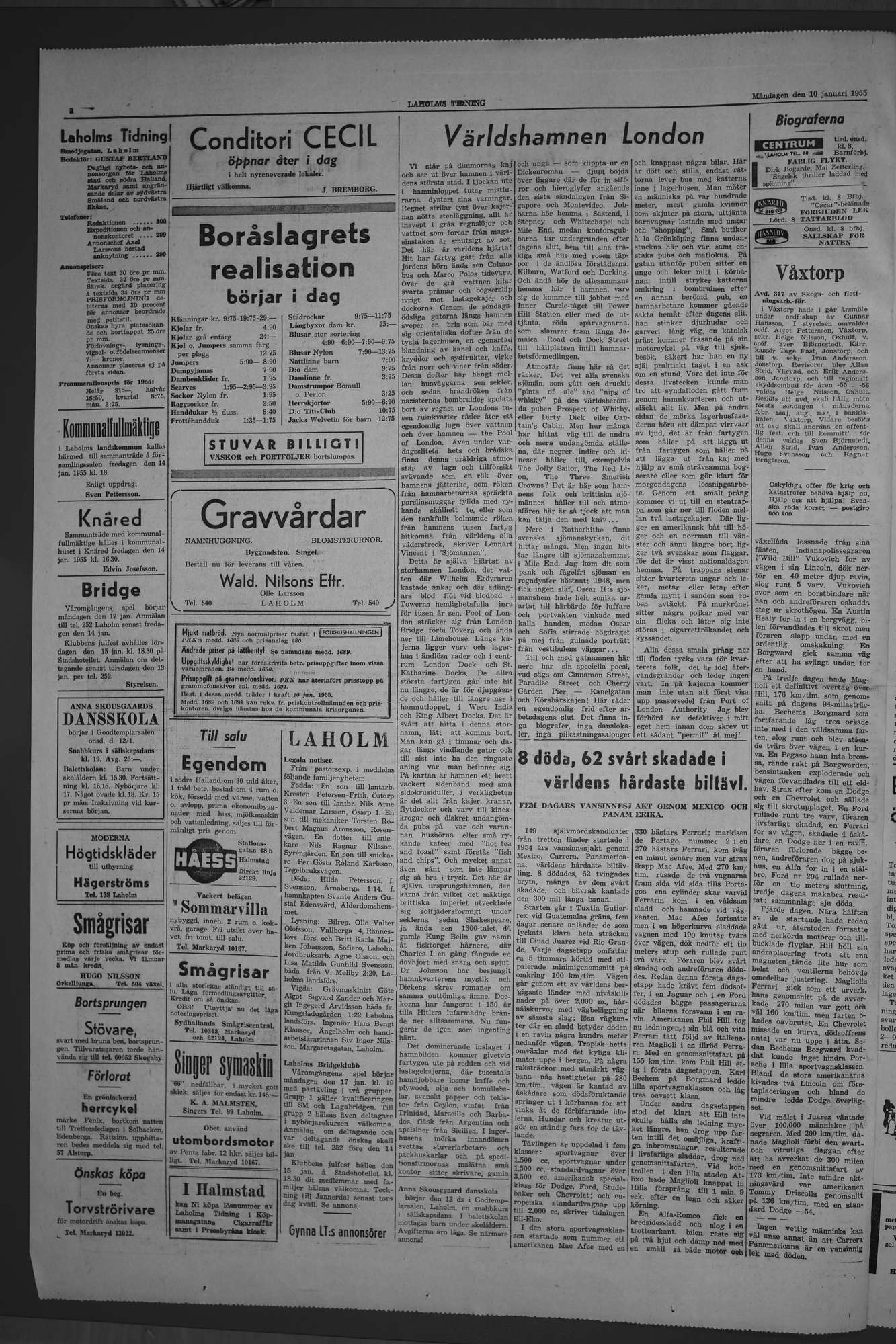 Laholms Tidning Måndag 10 januari 1955, sida 2