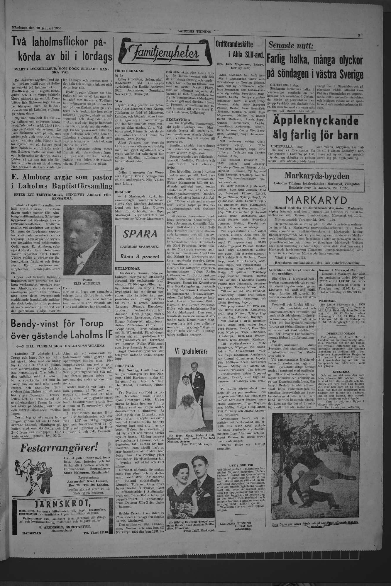 Laholms Tidning Måndag 10 januari 1955, sida 3