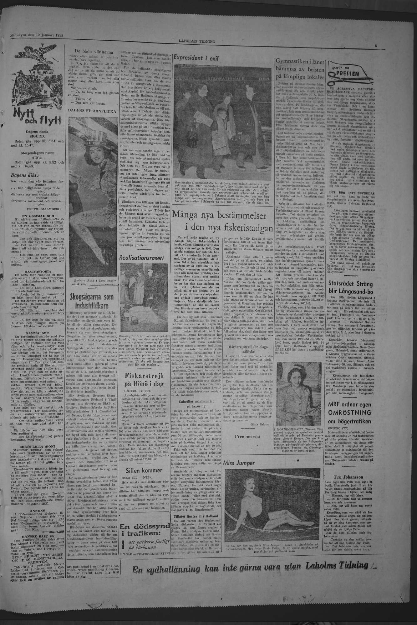 Laholms Tidning Måndag 10 januari 1955, sida 5