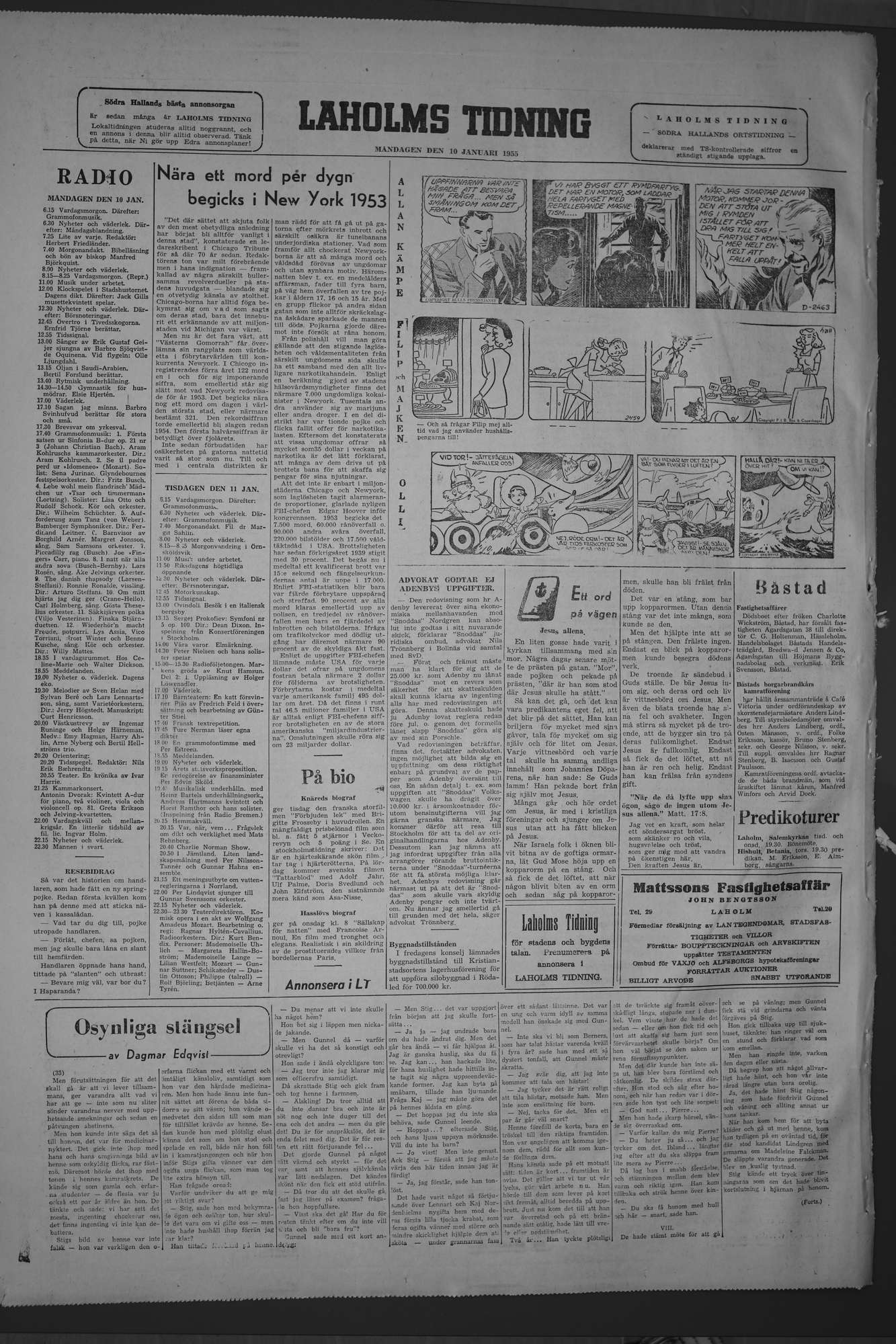 Laholms Tidning Måndag 10 januari 1955, sida 6