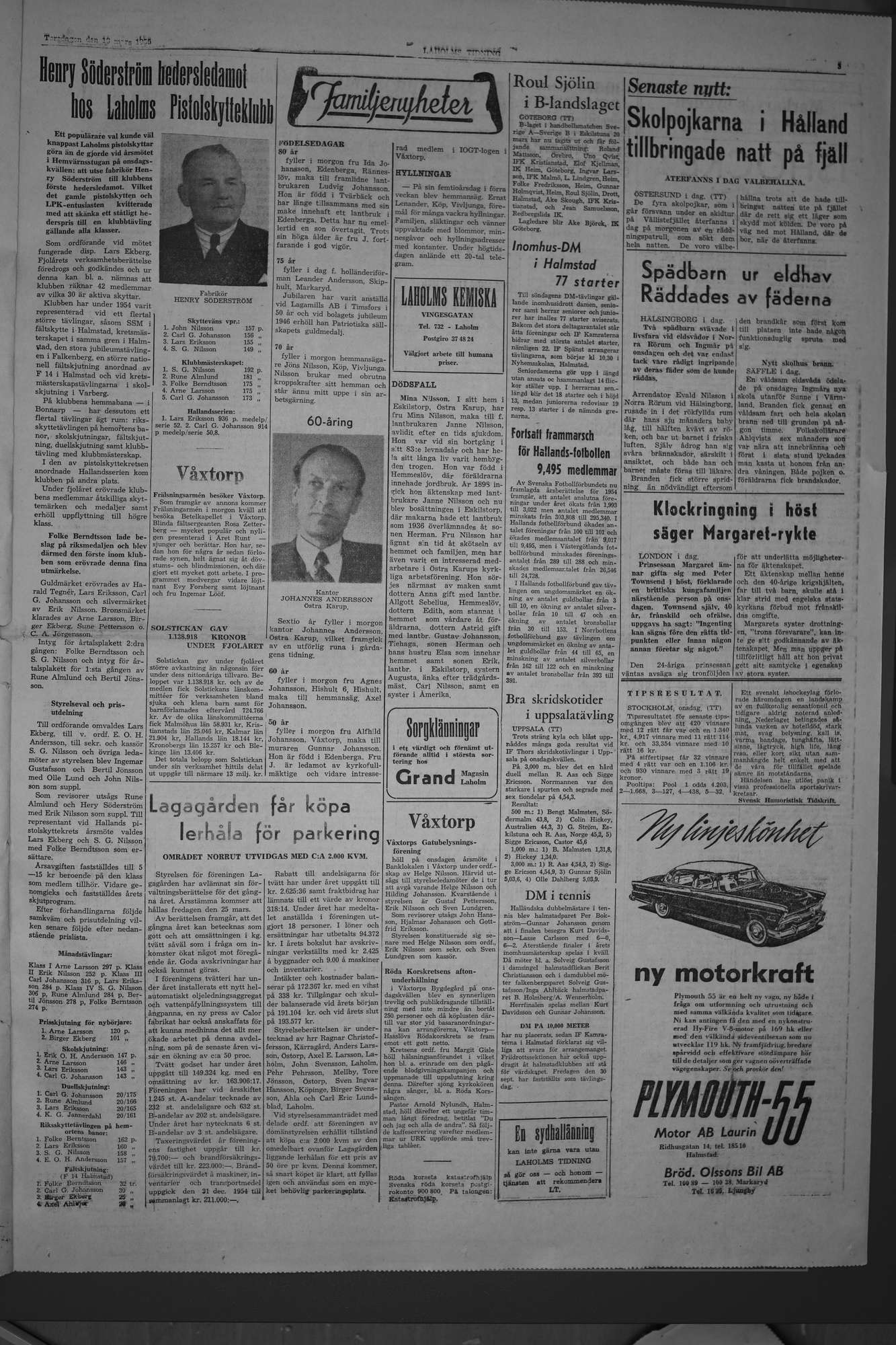 Laholms Tidning Torsdag 10 mars 1955, sida 3