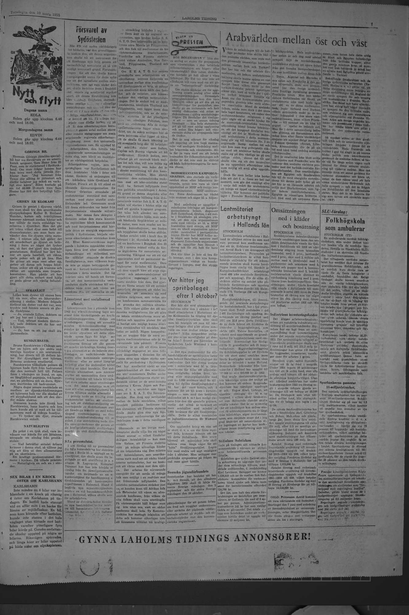 Laholms Tidning Torsdag 10 mars 1955, sida 7