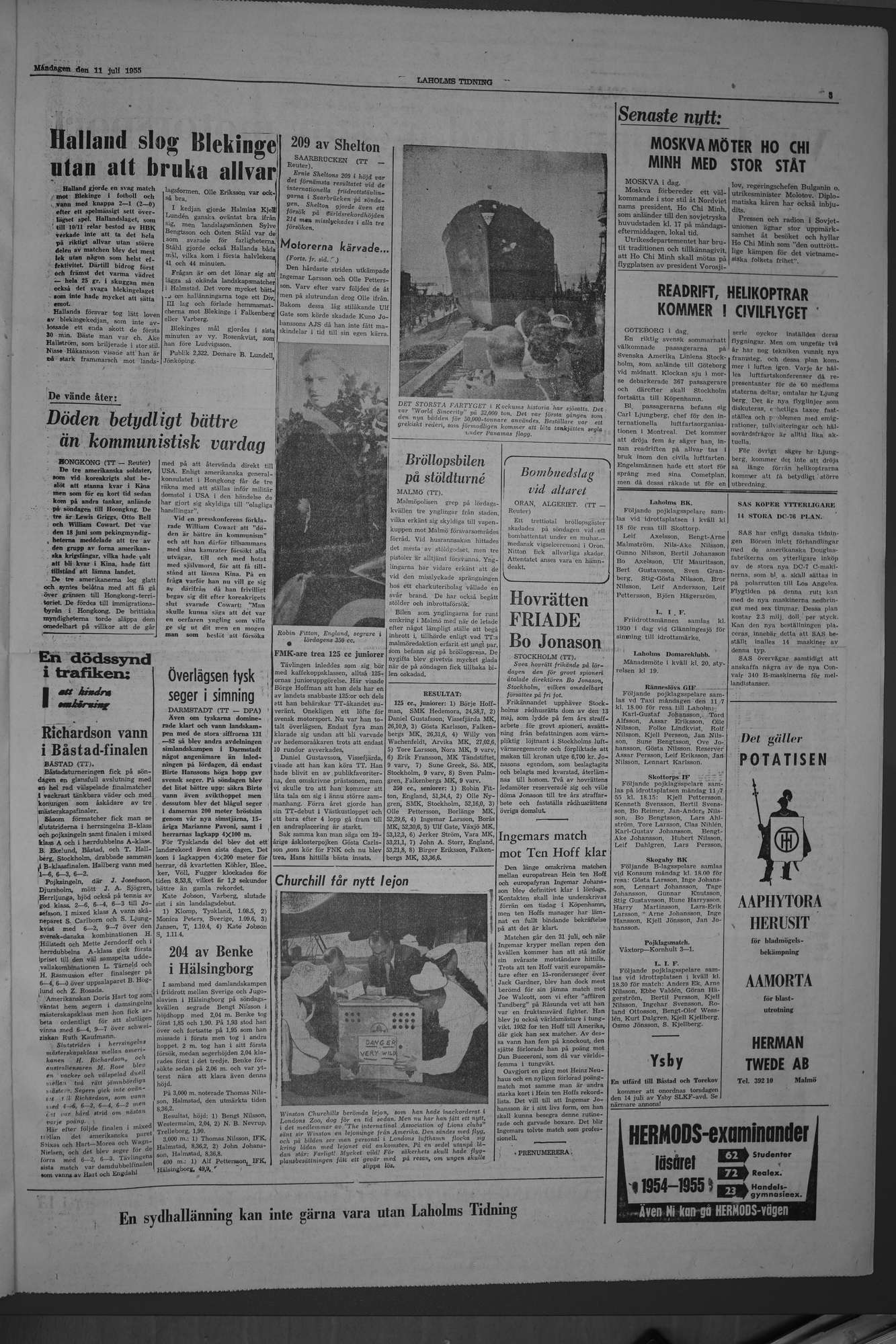 Laholms Tidning Måndag 11 juli 1955, sida 3
