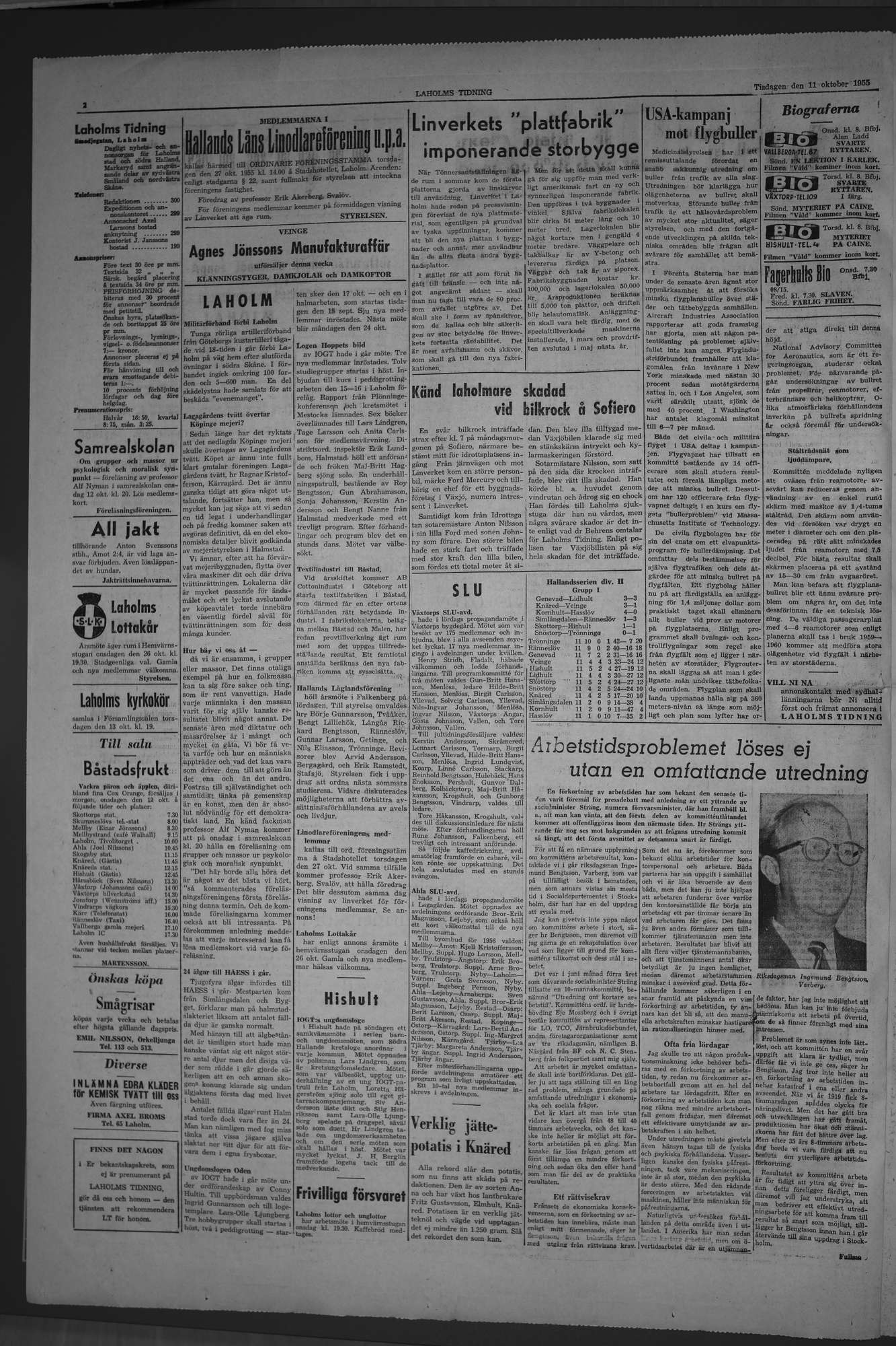 Laholms Tidning Tisdag 11 oktober 1955, sida 2