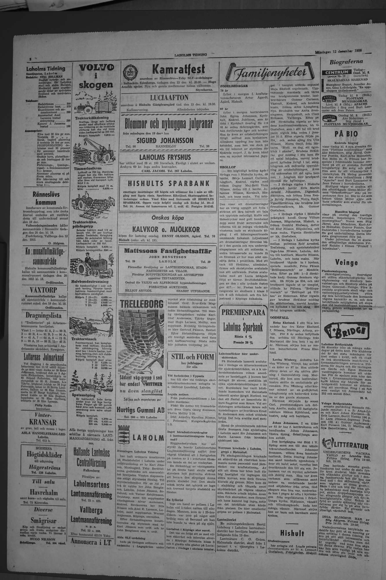 Laholms Tidning Måndag 12 december 1955, sida 2