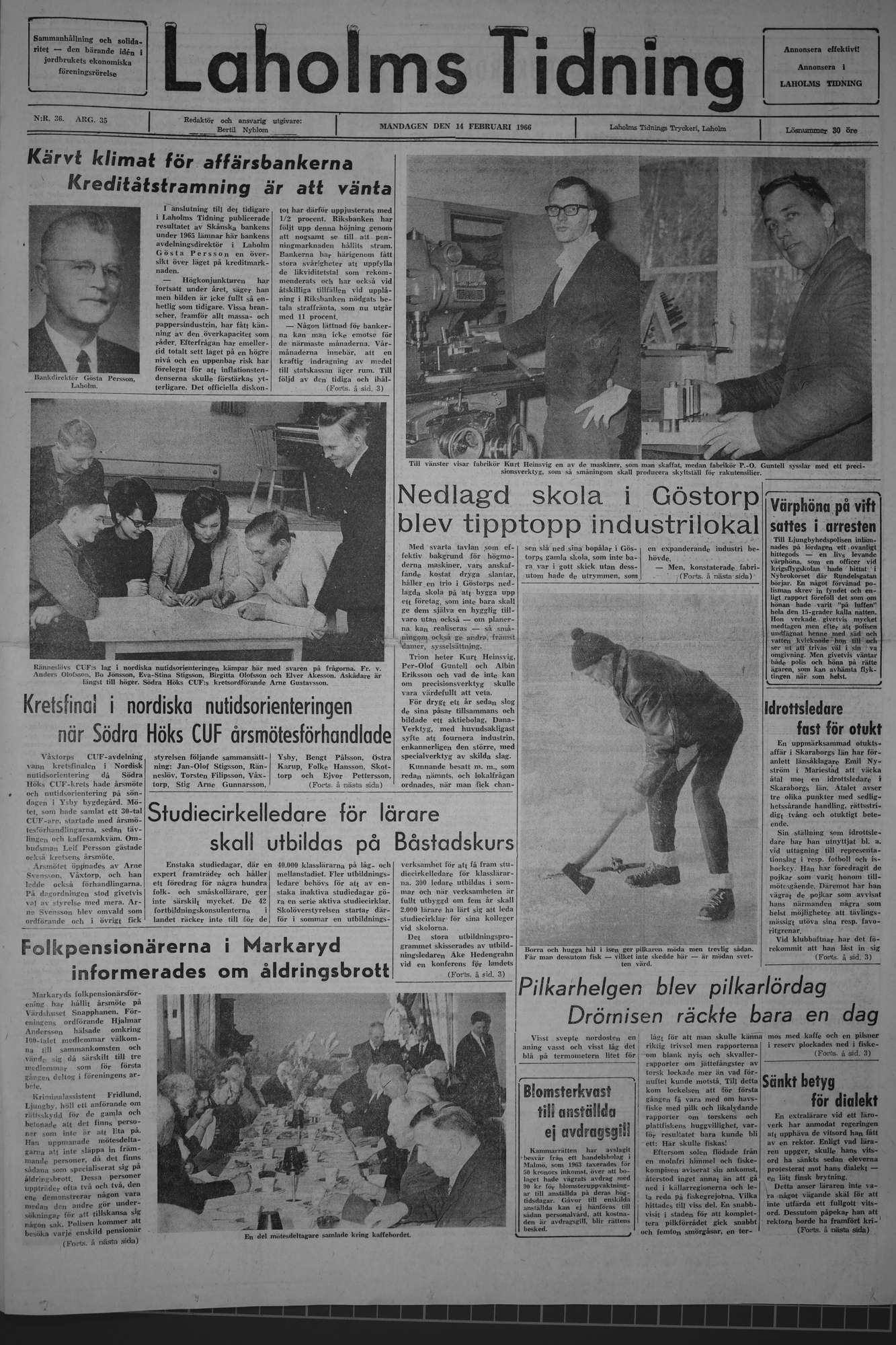Laholms Tidning Måndag 14 februari 1966, sida 1