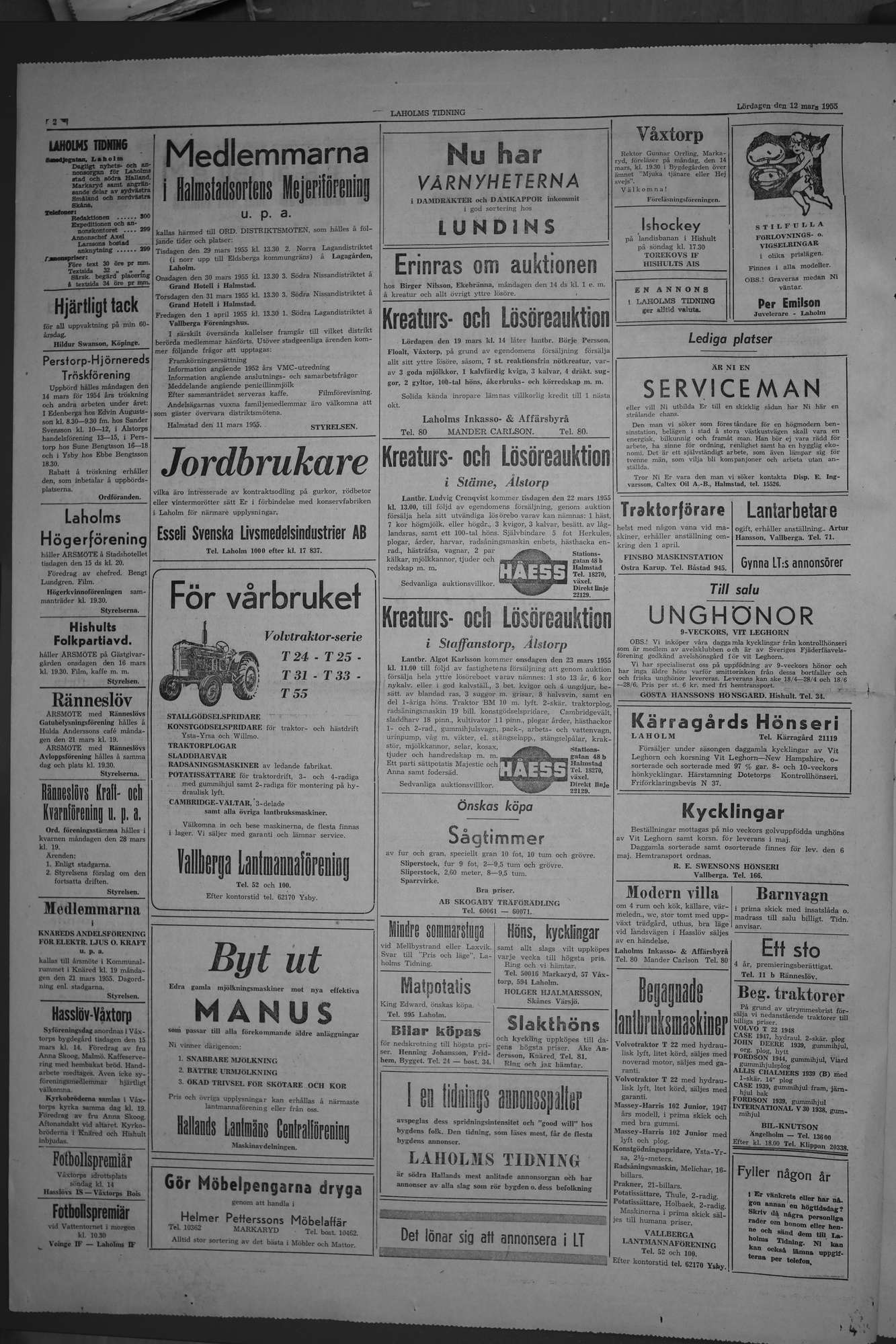 Laholms Tidning Lördag 12 mars 1955, sida 2