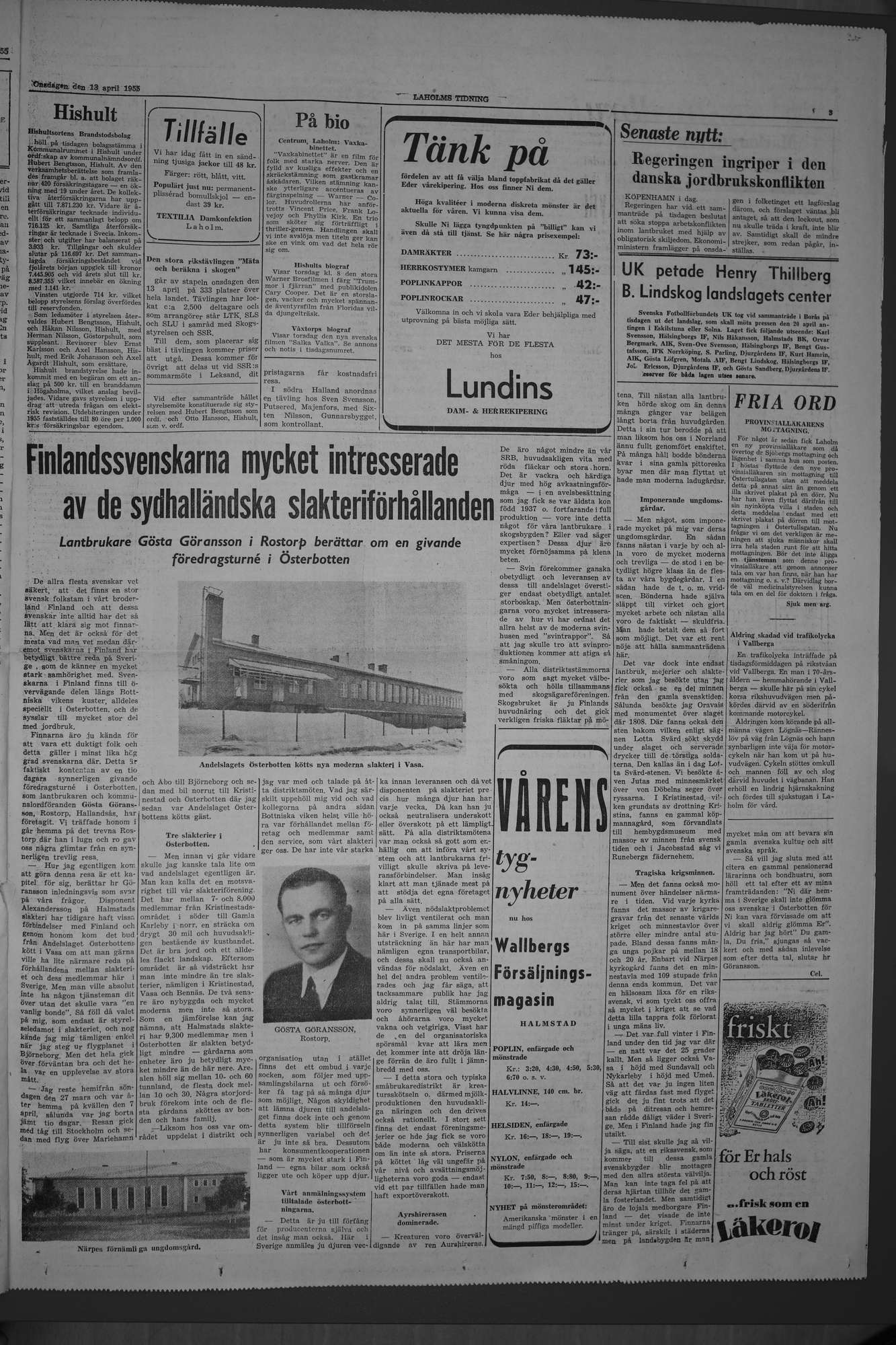 Laholms Tidning Onsdag 13 april 1955, sida 3