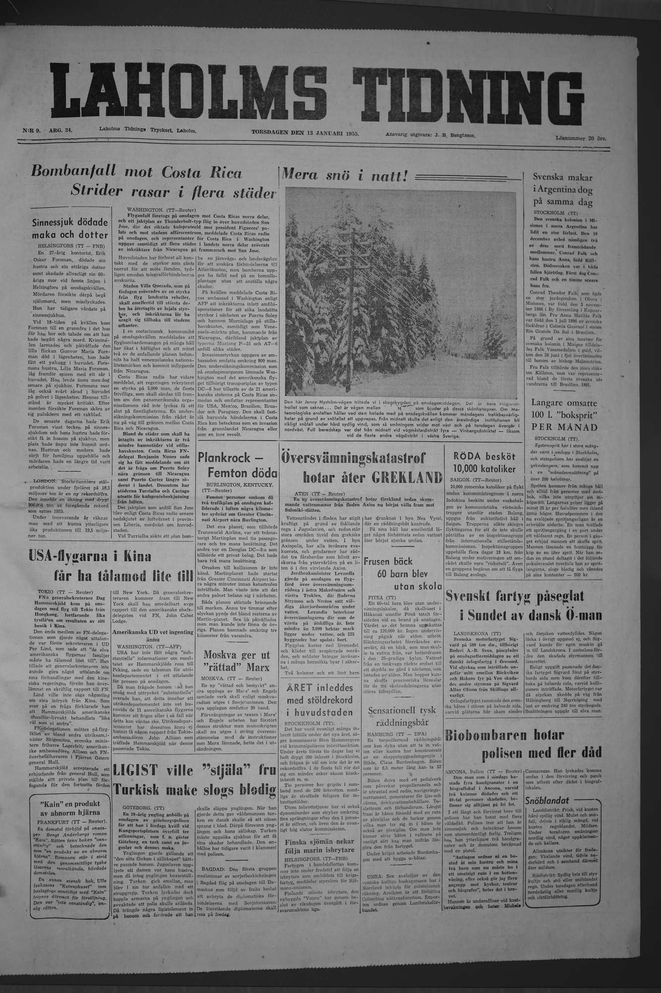 Laholms Tidning Torsdag 13 januari 1955, sida 1