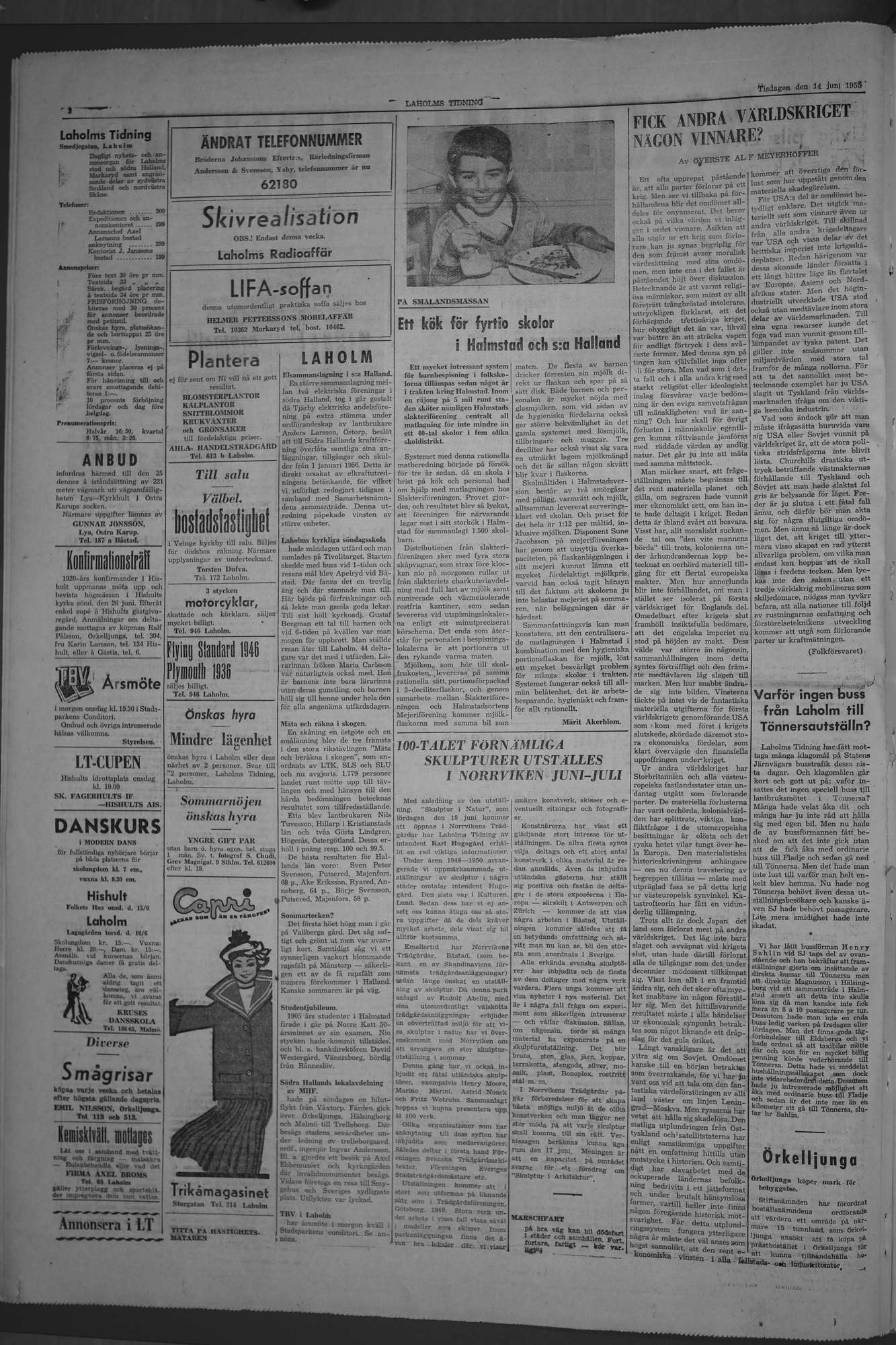 Laholms Tidning Tisdag 14 juni 1955, sida 2