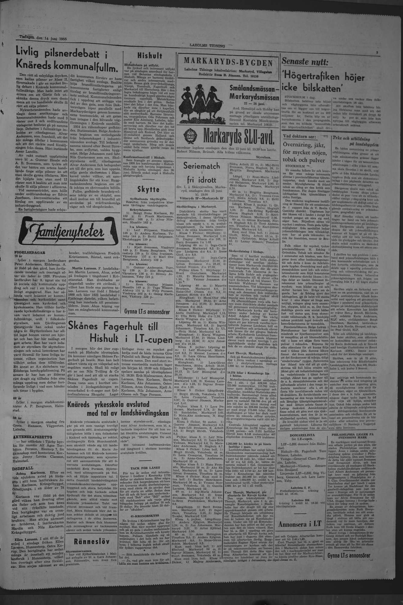 Laholms Tidning Tisdag 14 juni 1955, sida 3