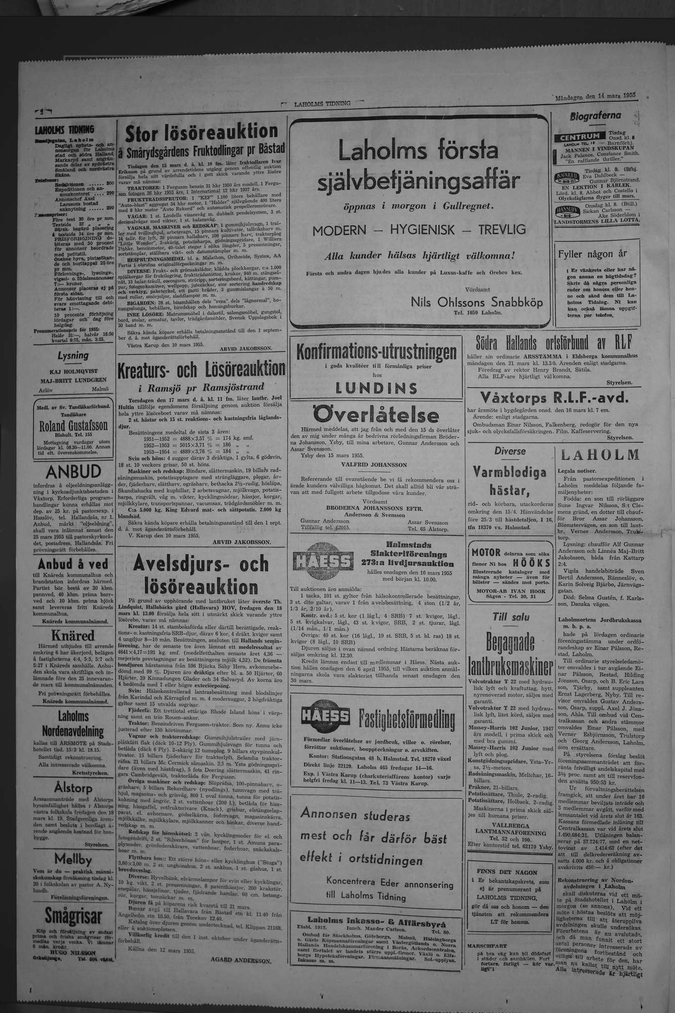 Laholms Tidning Måndag 14 mars 1955, sida 2
