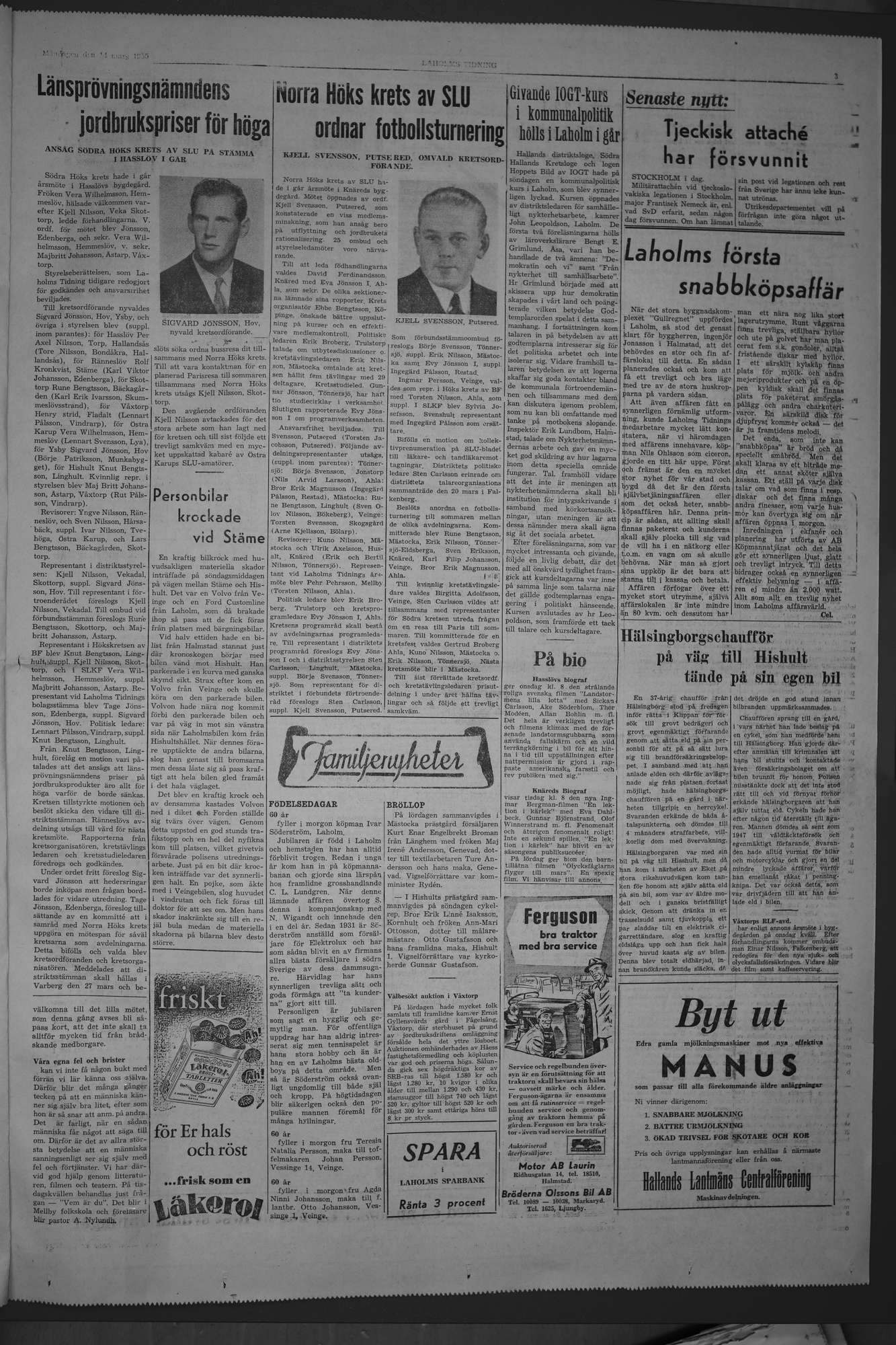 Laholms Tidning Måndag 14 mars 1955, sida 3