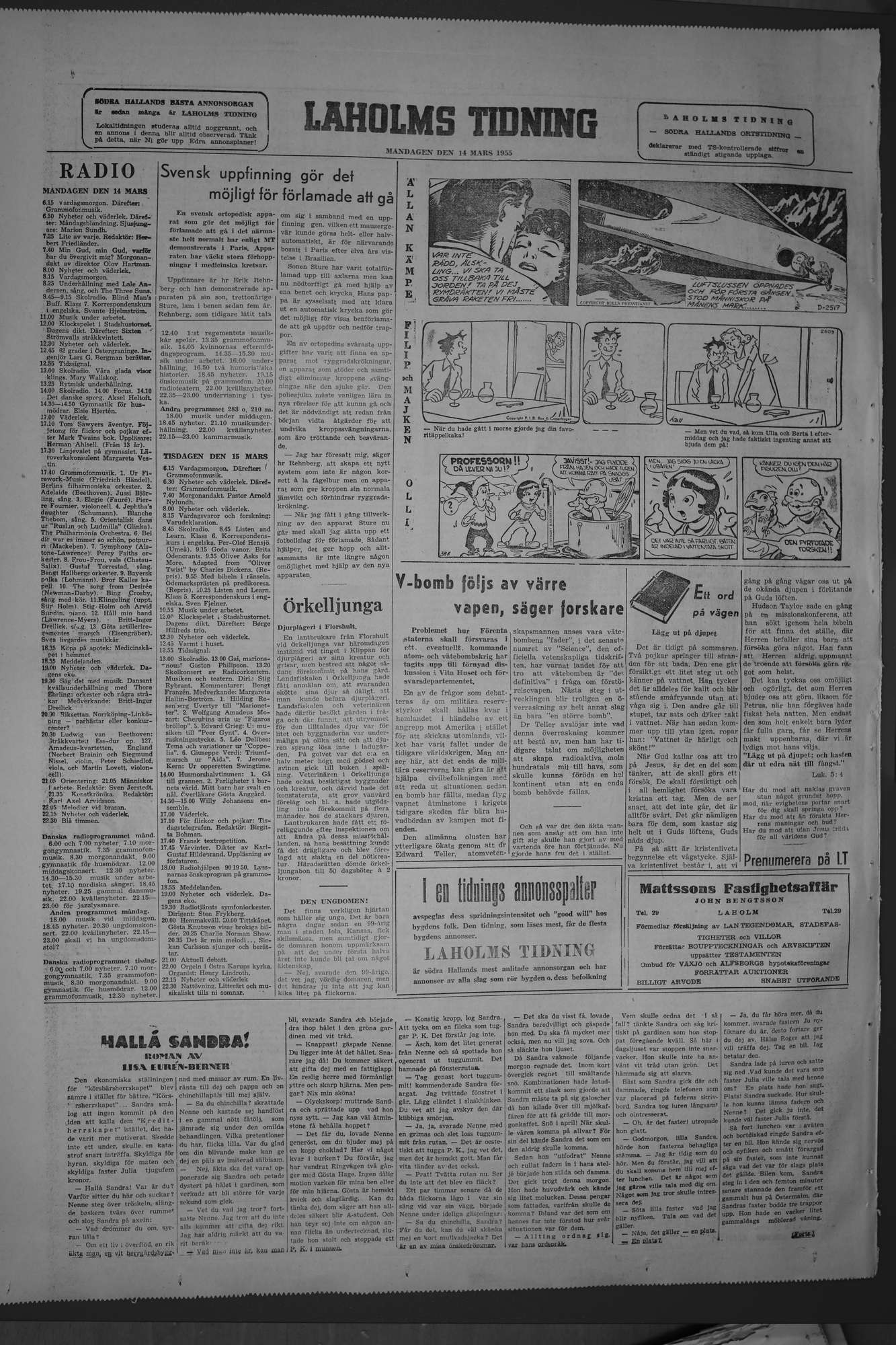 Laholms Tidning Måndag 14 mars 1955, sida 8