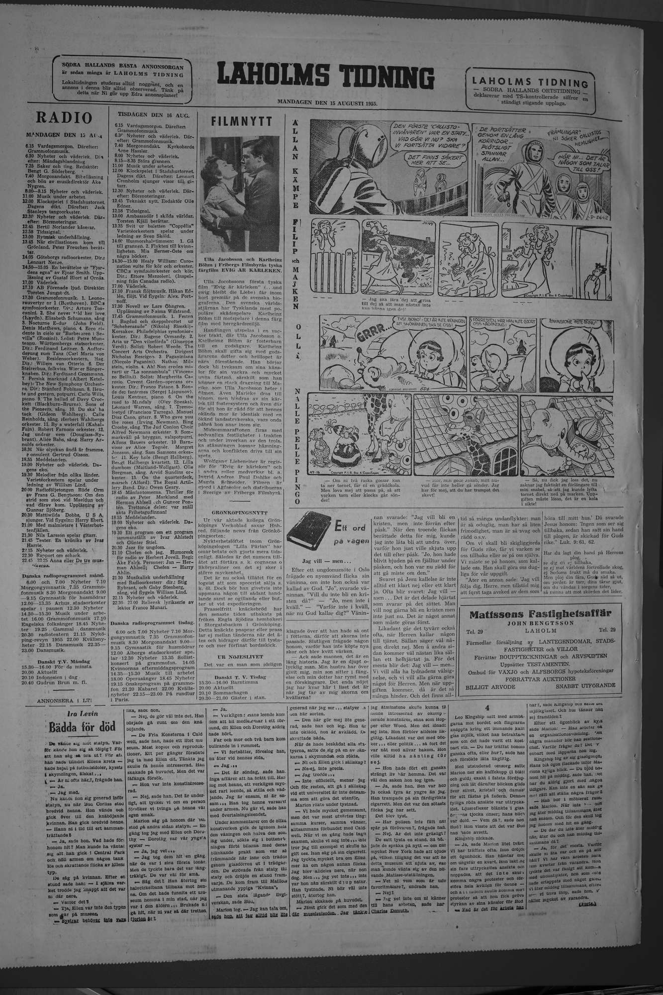 Laholms Tidning Måndag 15 augusti 1955, sida 8