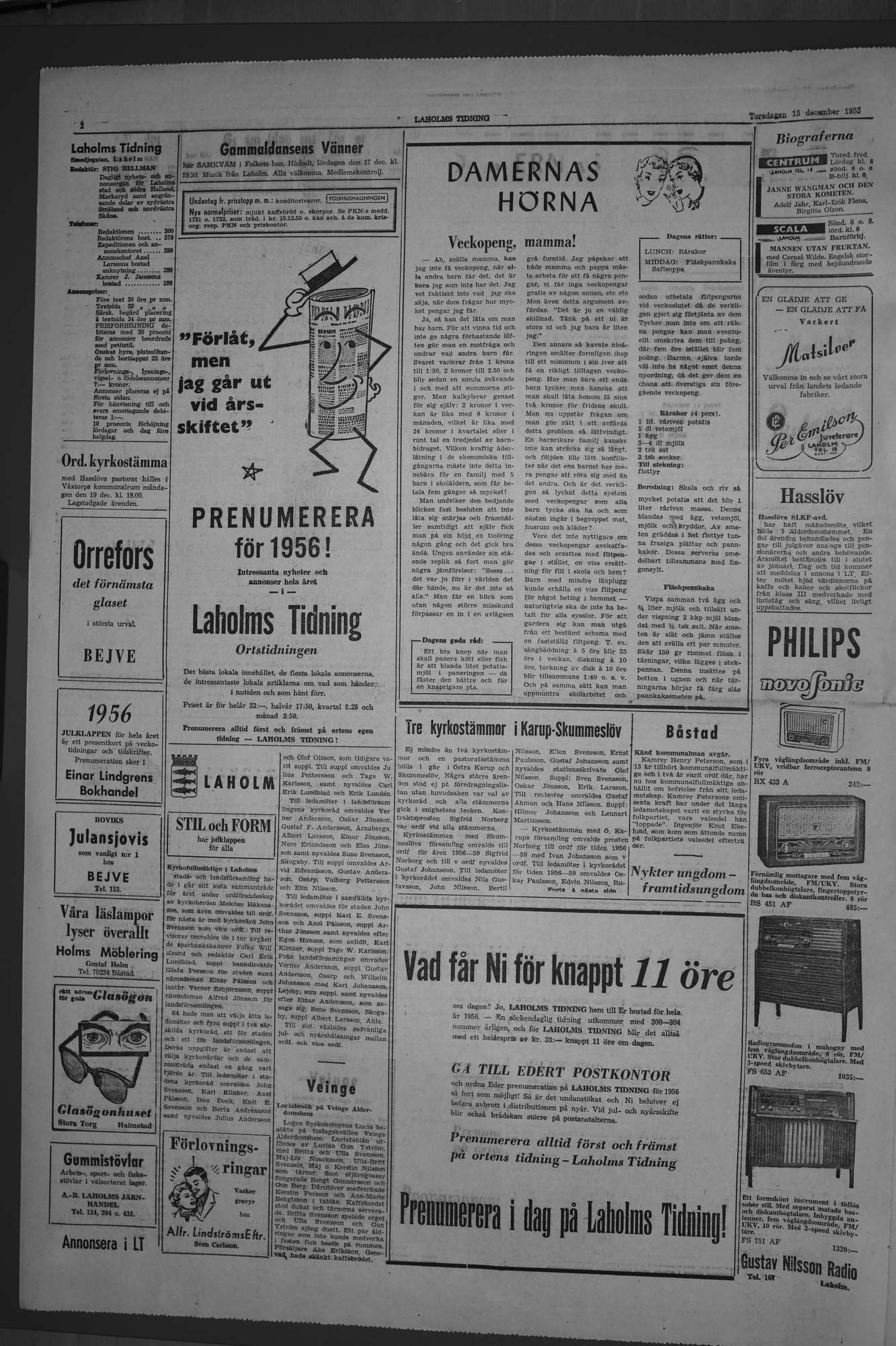Laholms Tidning Torsdag 15 december 1955, sida 2