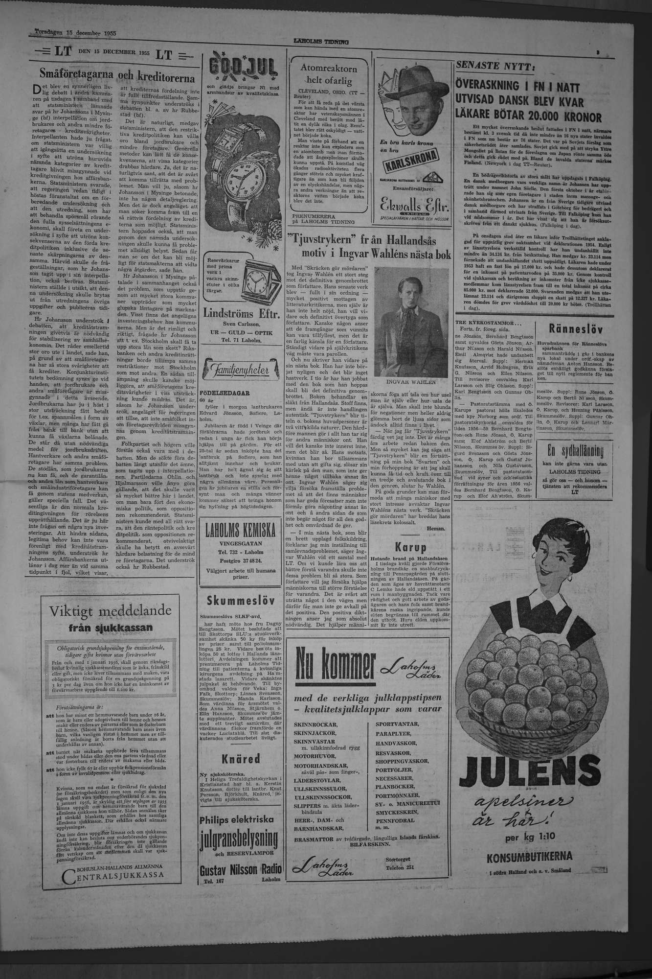 Laholms Tidning Torsdag 15 december 1955, sida 3
