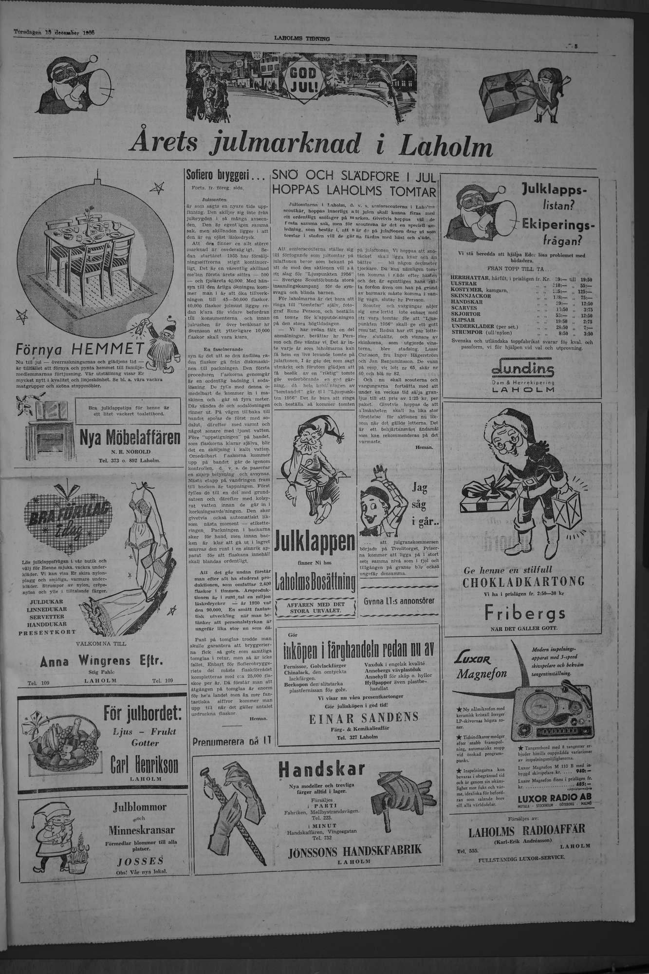 Laholms Tidning Torsdag 15 december 1955, sida 5