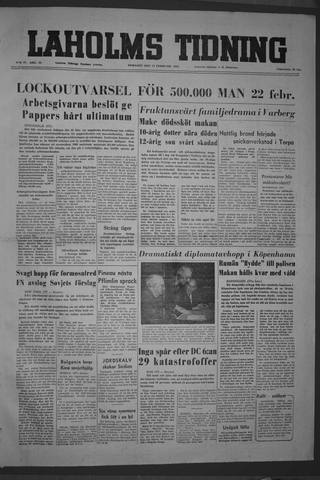 Förstasidan, Tisdag 15 februari 1955