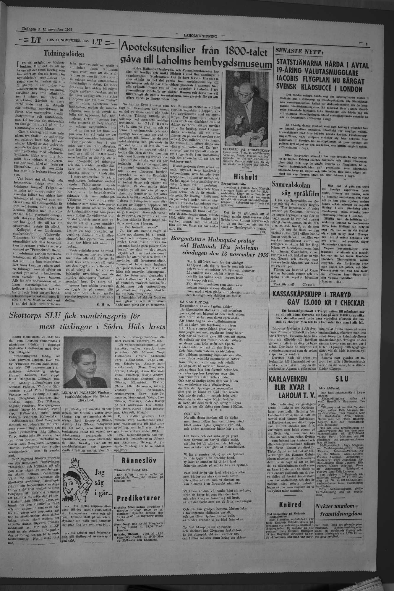 Laholms Tidning Tisdag 15 november 1955, sida 3