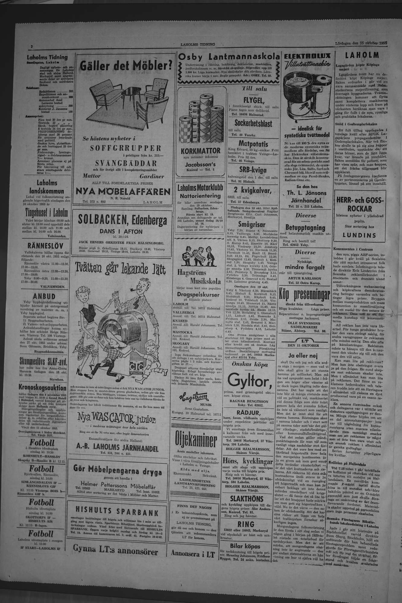 Laholms Tidning Lördag 15 oktober 1955, sida 2