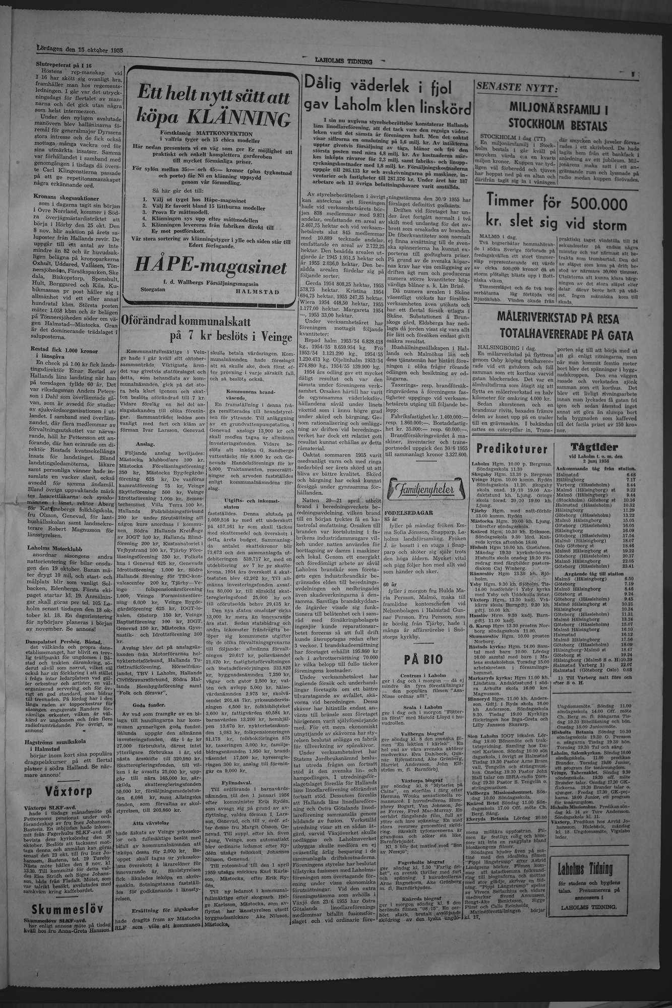 Laholms Tidning Lördag 15 oktober 1955, sida 3