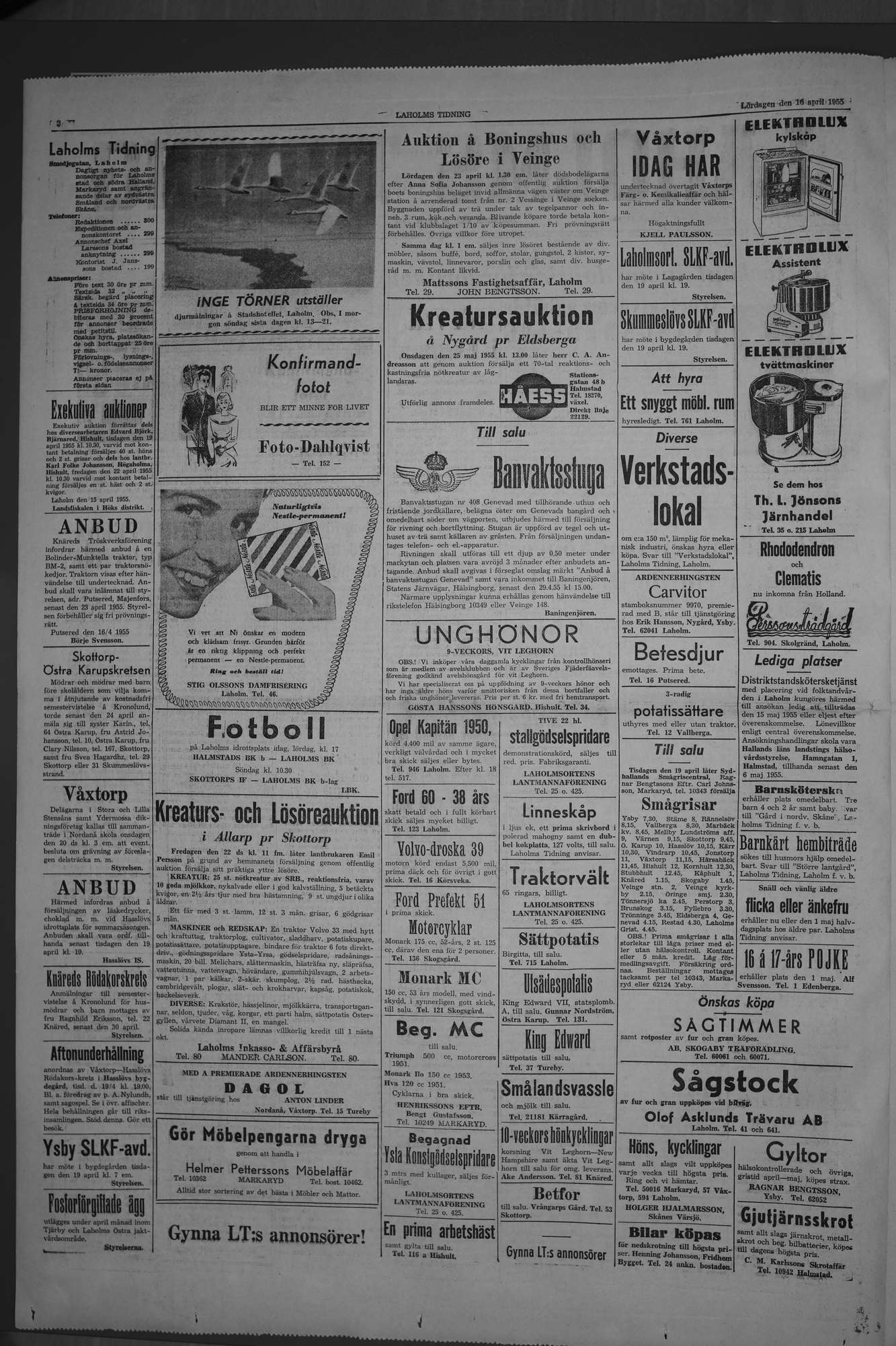 Laholms Tidning Lördag 16 april 1955, sida 2