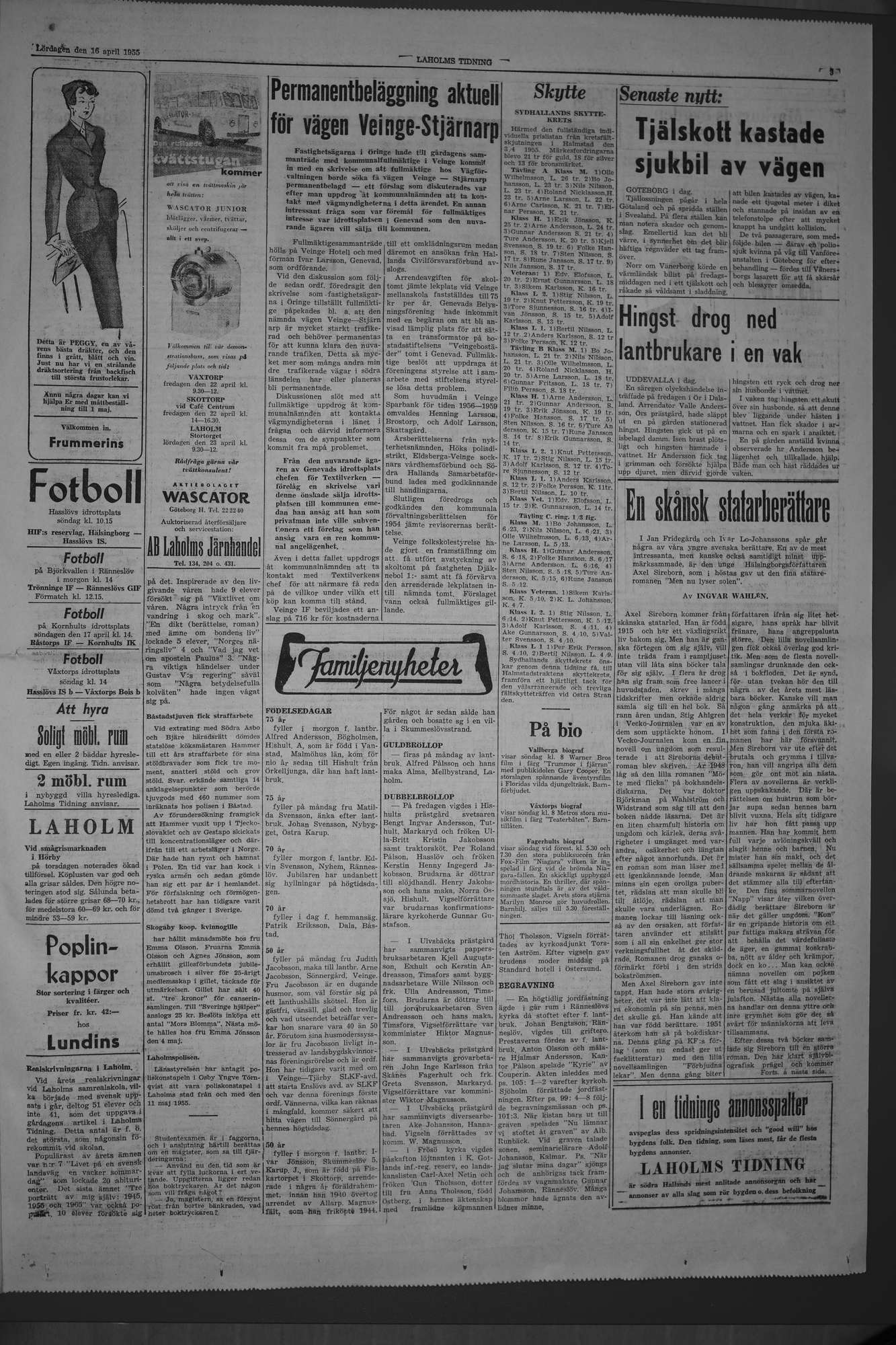 Laholms Tidning Lördag 16 april 1955, sida 3