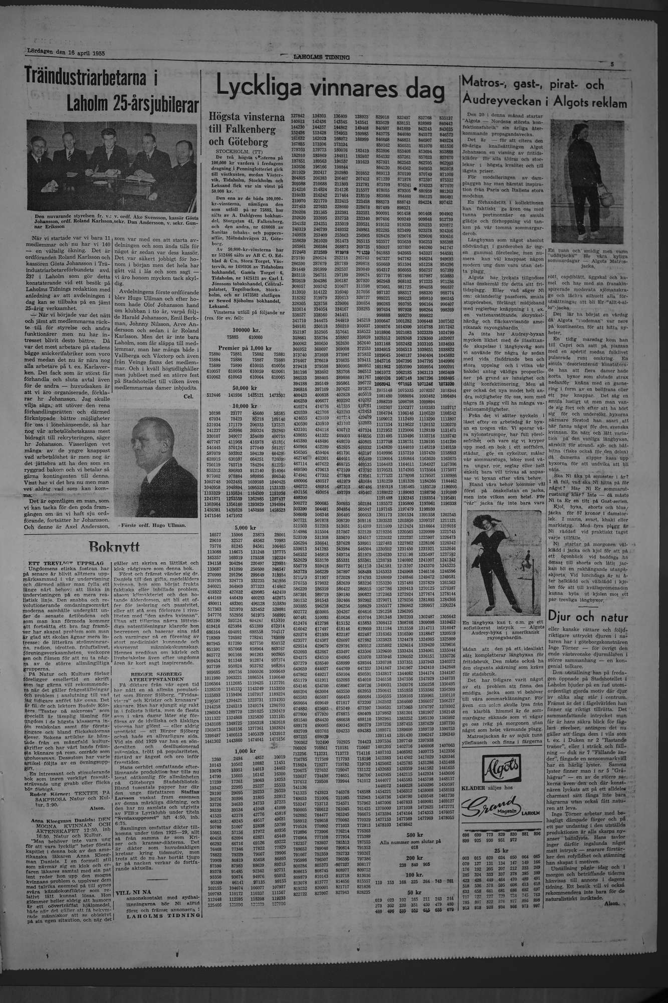 Laholms Tidning Lördag 16 april 1955, sida 5