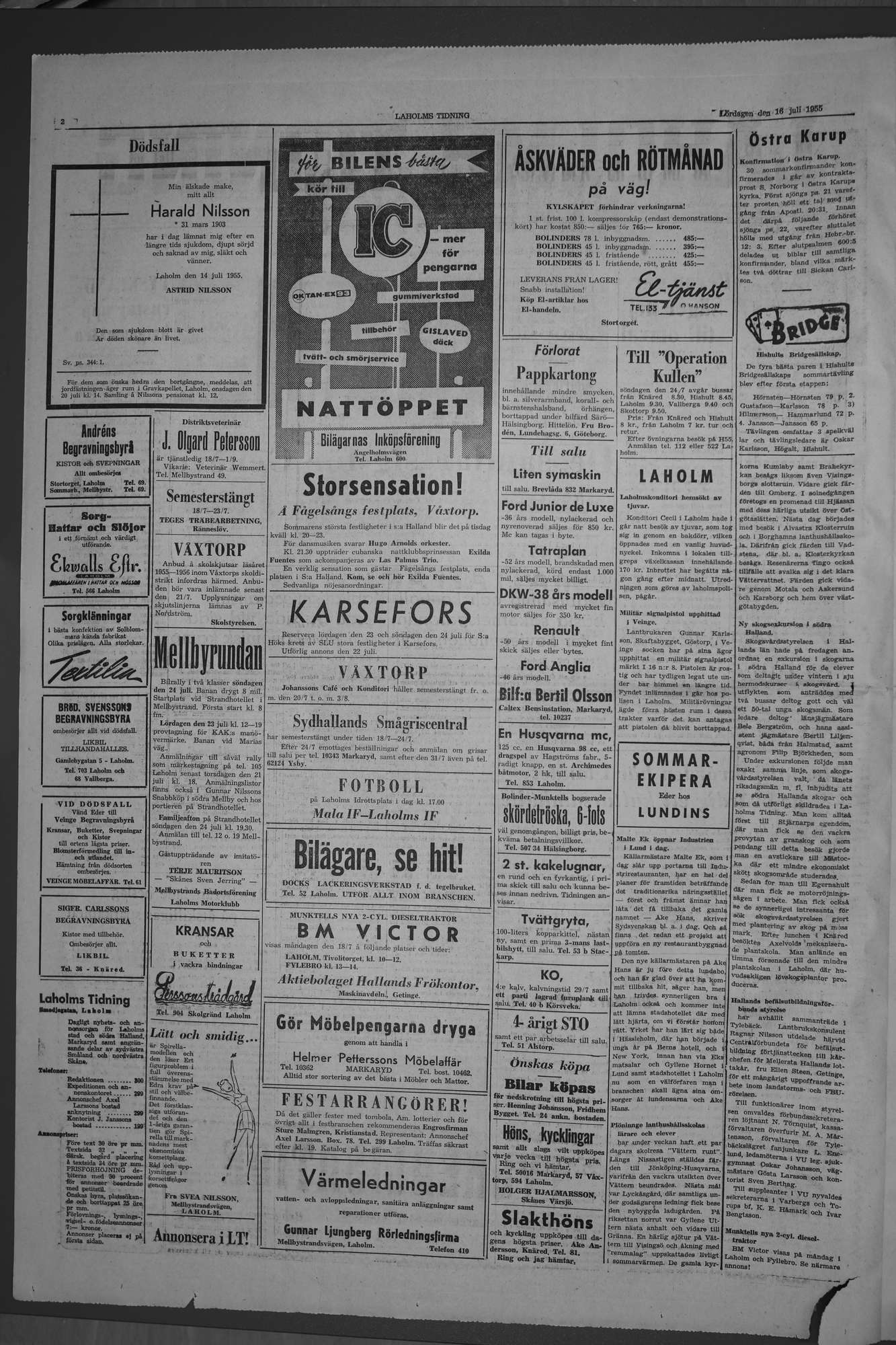 Laholms Tidning Lördag 16 juli 1955, sida 2
