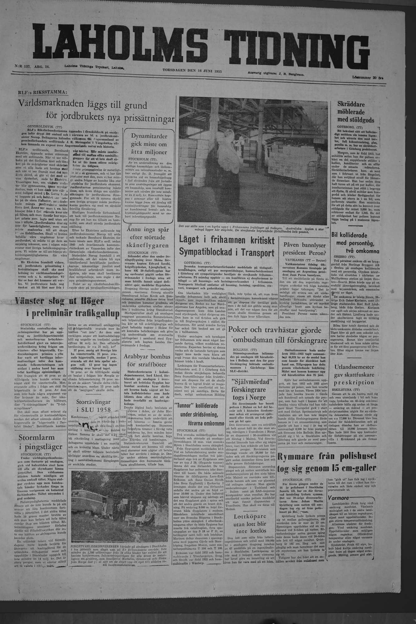 Laholms Tidning Torsdag 16 juni 1955, sida 1