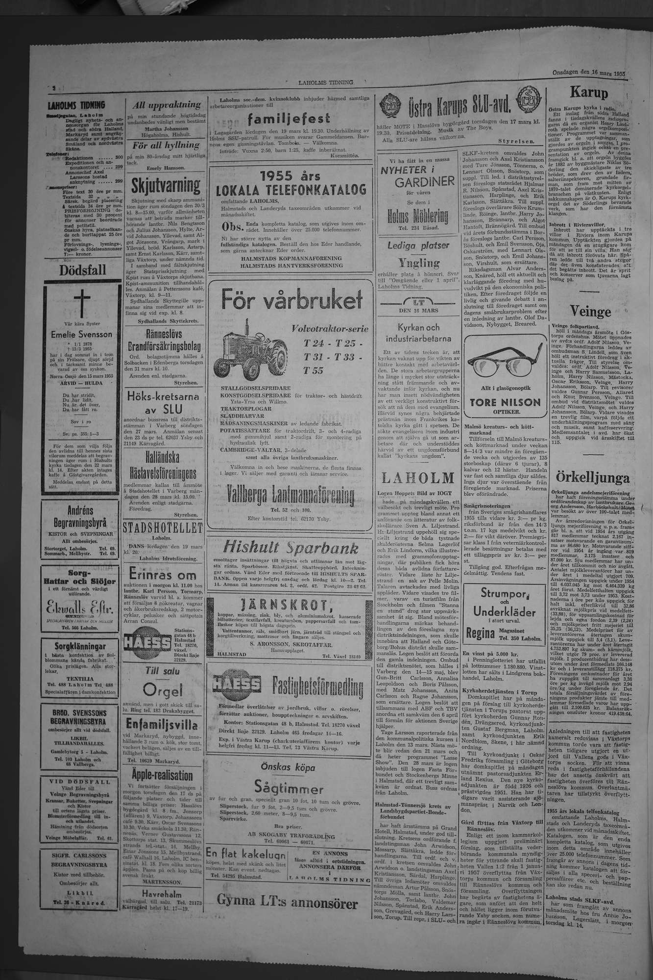 Laholms Tidning Onsdag 16 mars 1955, sida 2