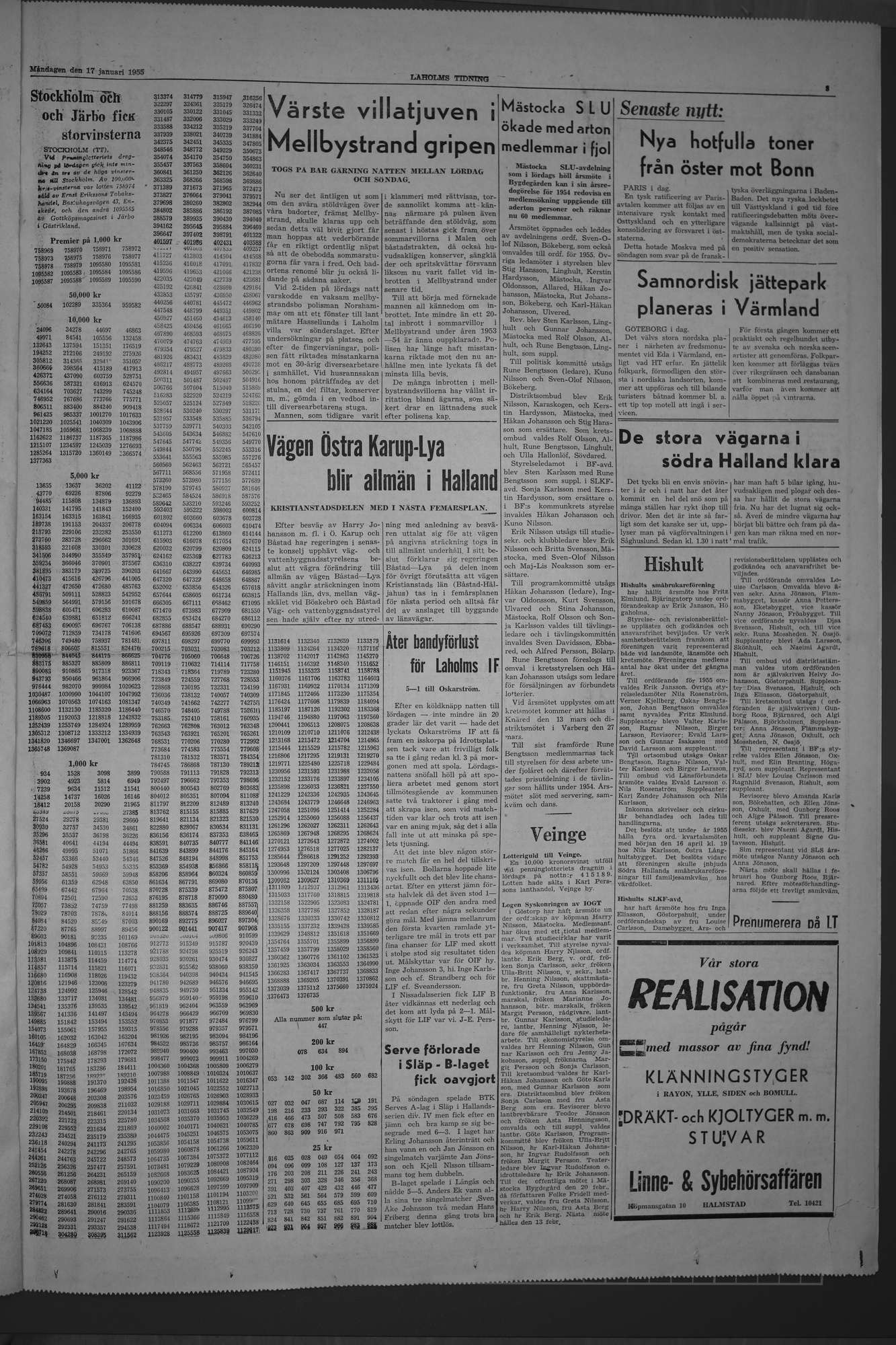 Laholms Tidning Måndag 17 januari 1955, sida 3